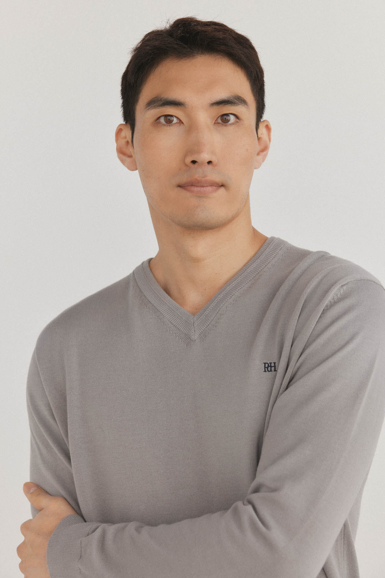 Pedro del Hierro Premium cotton fine jersey-knit V neck Grey