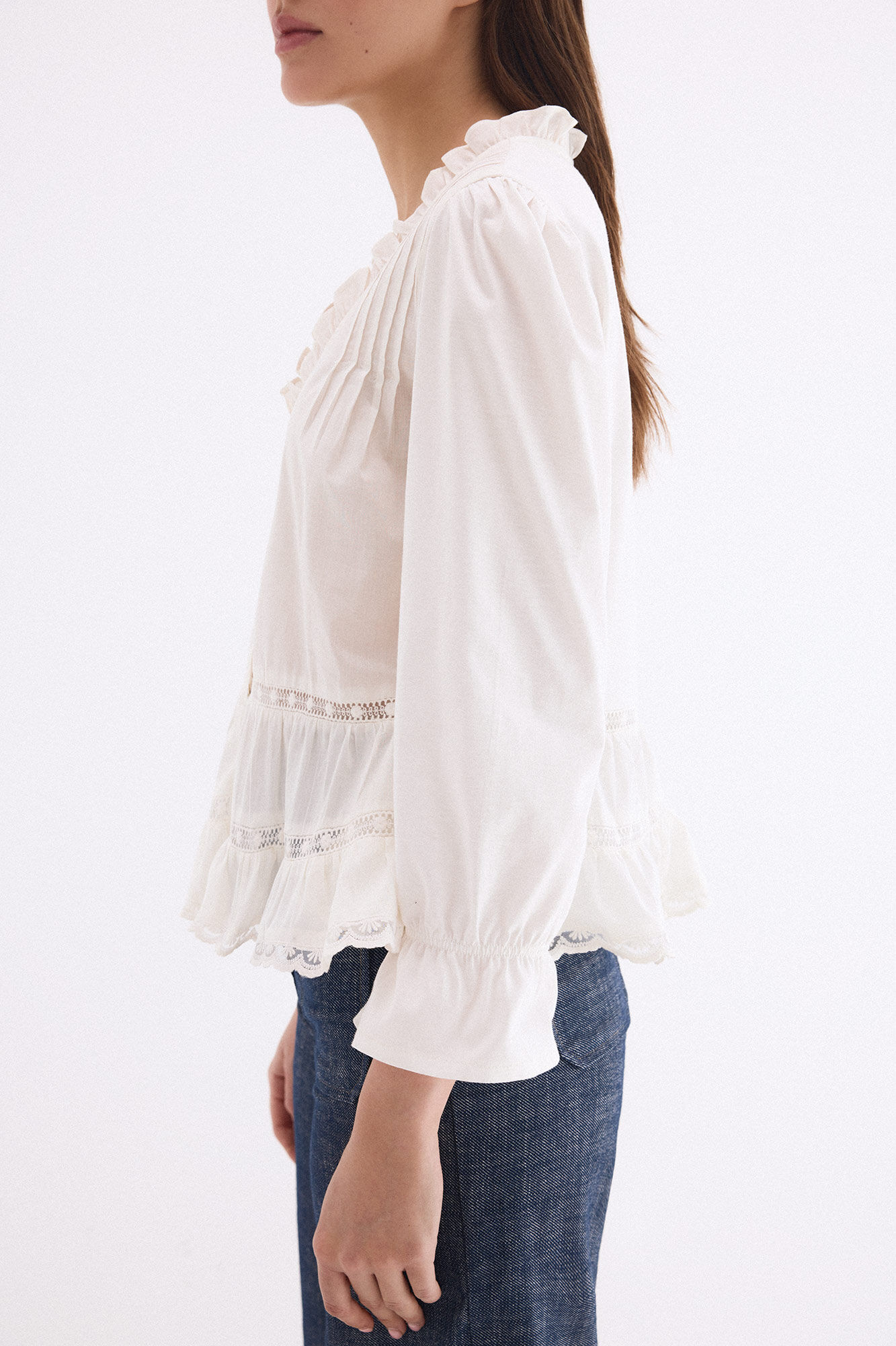 Pedro del Hierro Combined ruffled T-shirt White