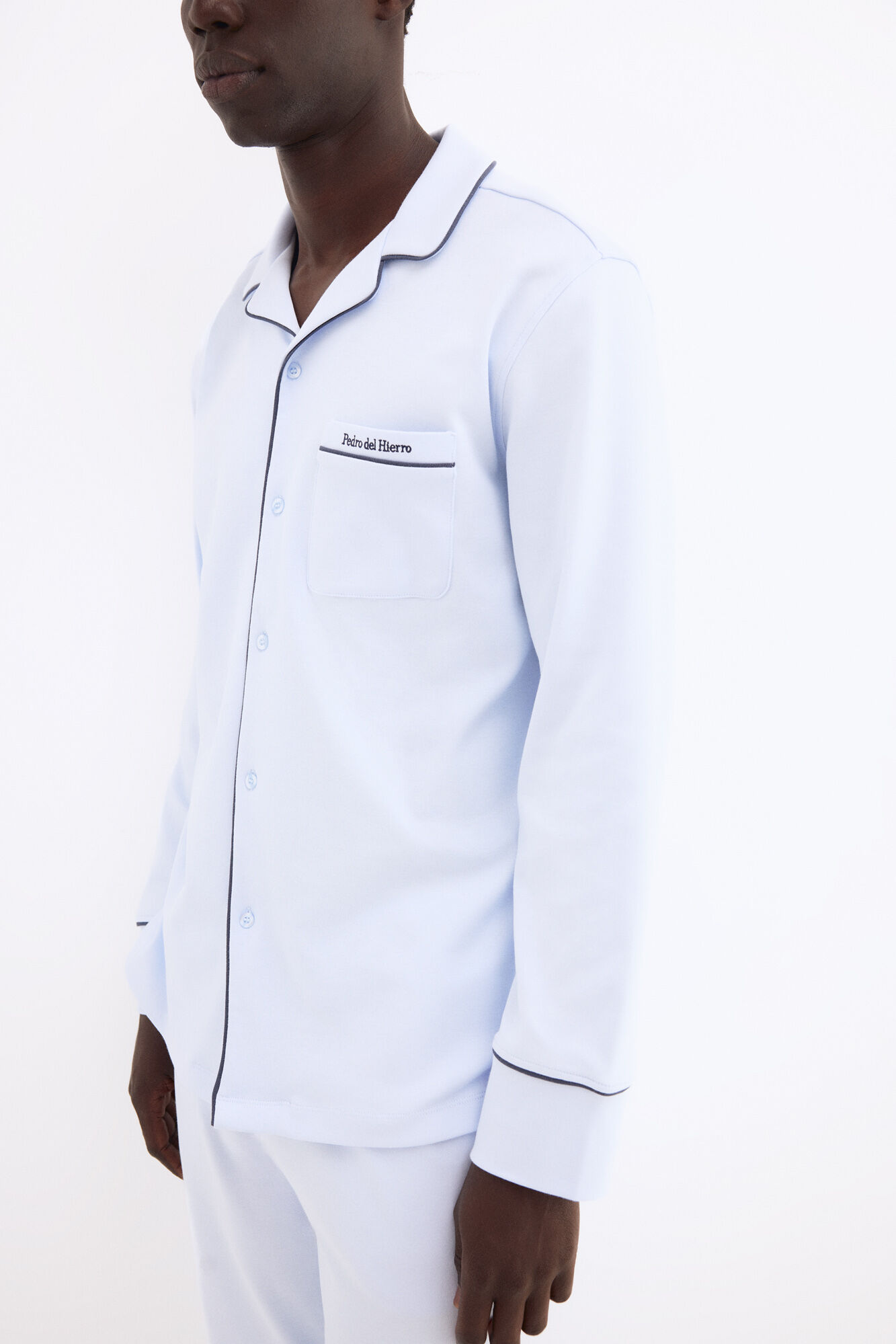Pedro del Hierro Camisa de pijama de manga comprida em algod&atilde;o espanhol Azul