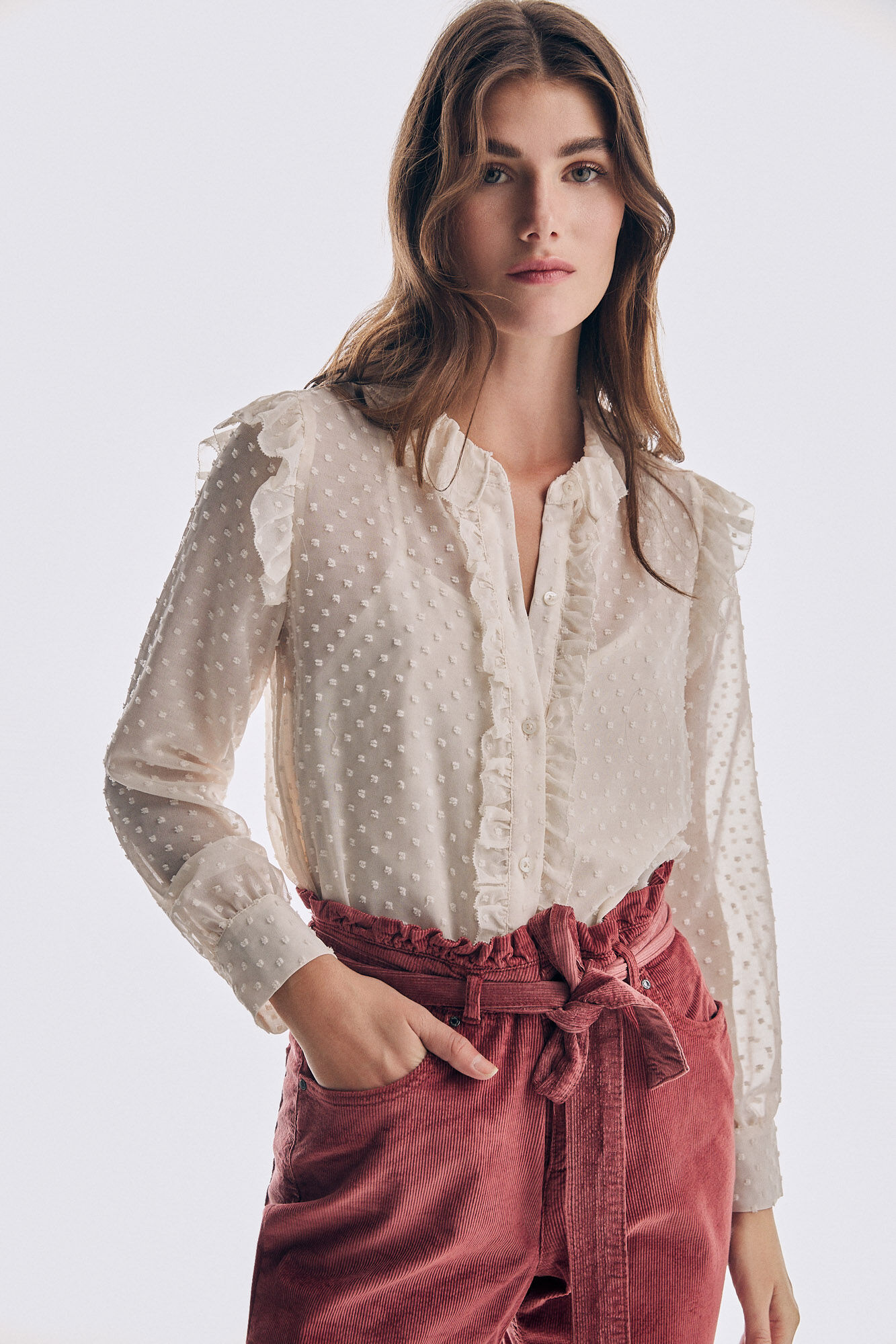 Pedro del Hierro Dot tulle romantic blouse Beige