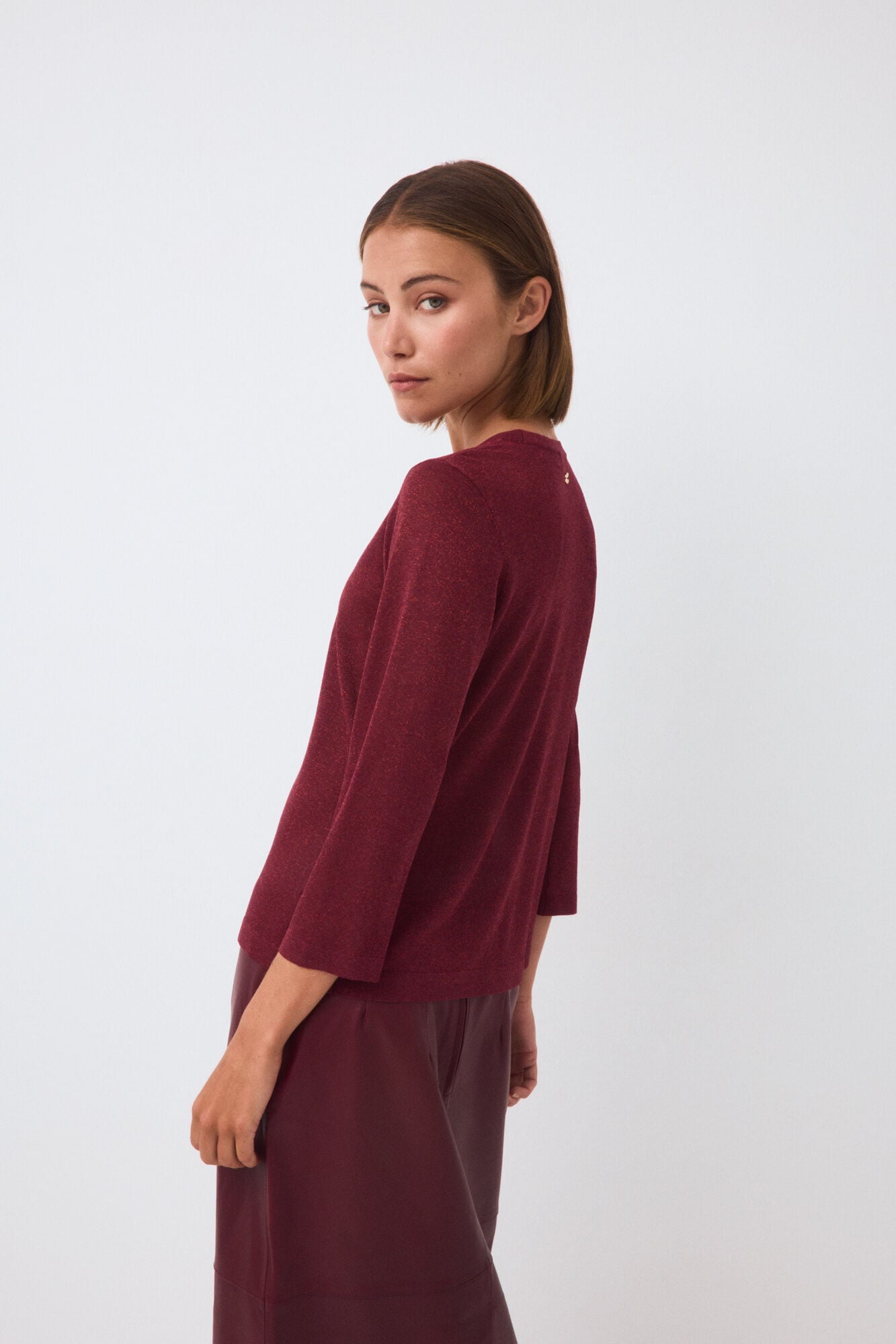 Pedro del Hierro Lurex knit long sleeve top Burgundy