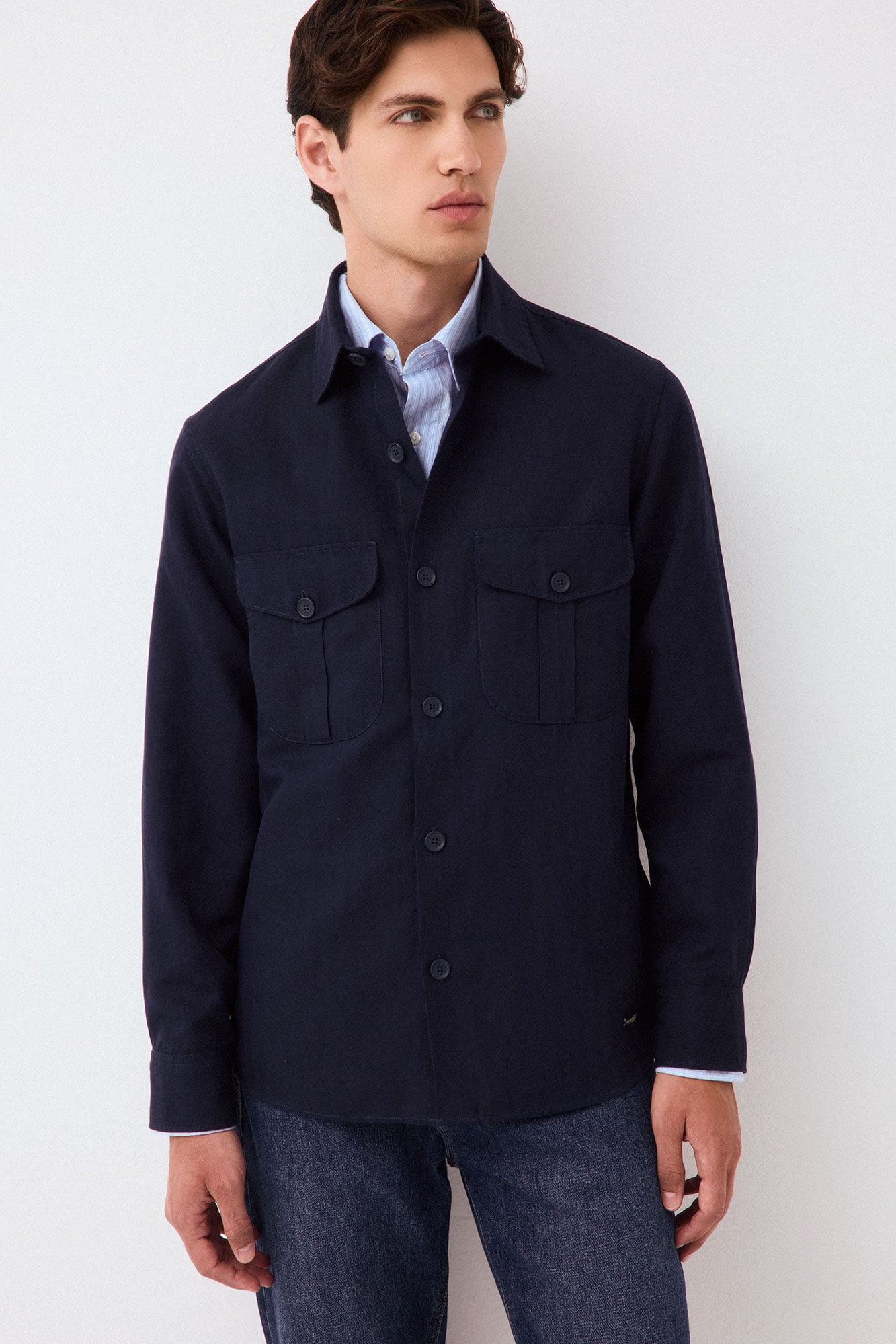 Pedro del Hierro Plain tencel linen overshirt Blue