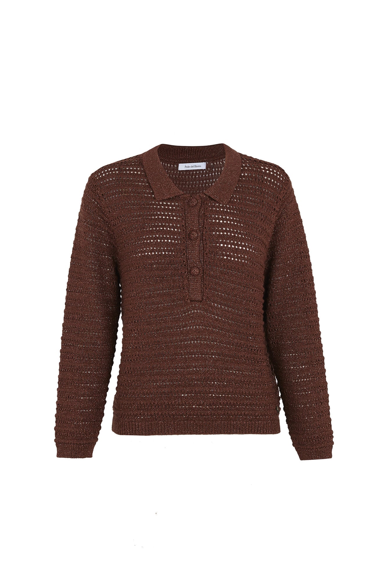 Pedro del Hierro Lurex openwork polo neck jumper Brown