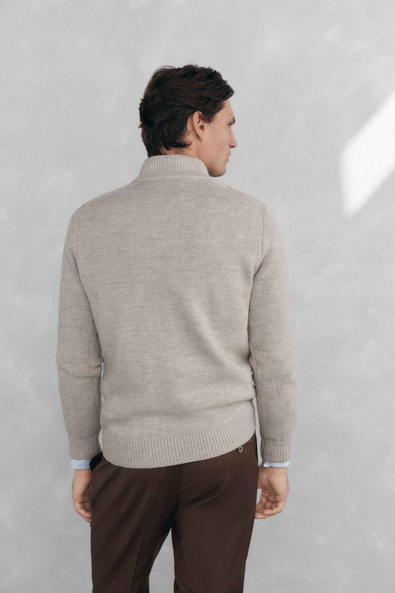 Pedro del Hierro Structured wool jersey-knit sweater with zip fastening Beige