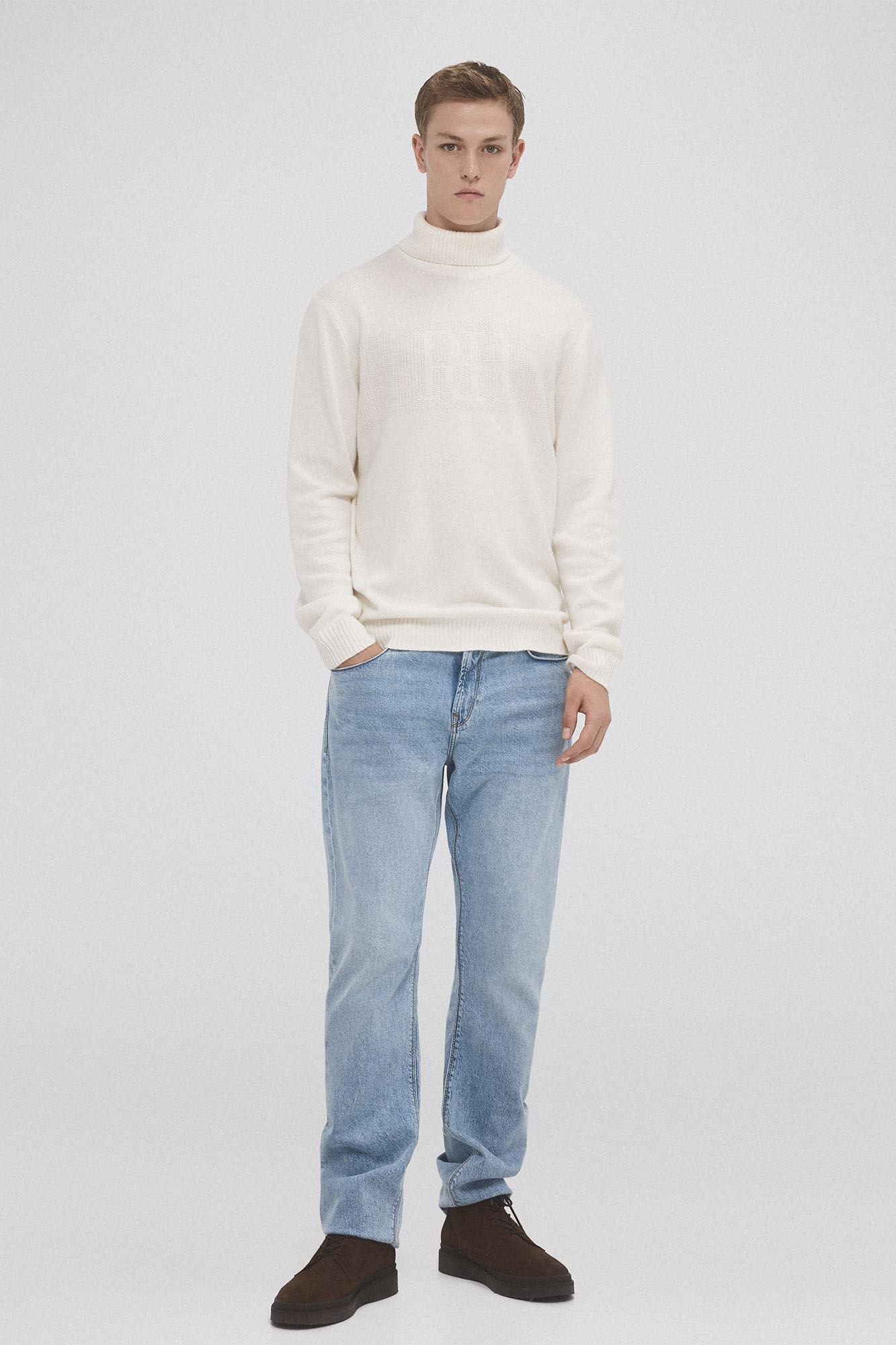 Pedro del Hierro Jersey punto lana big logo cuello alto Crudo