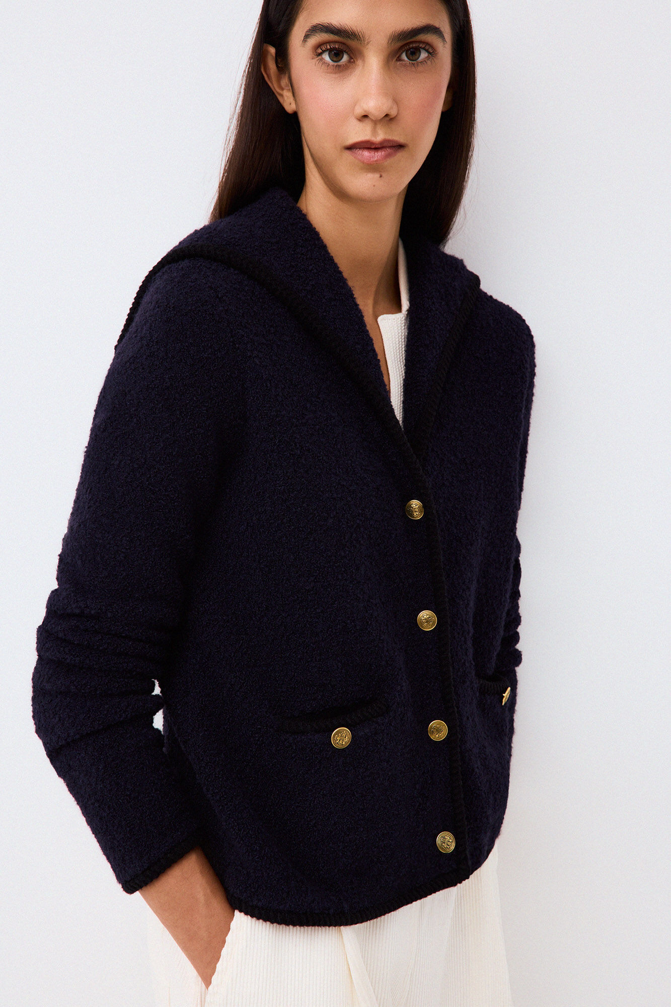 Pedro del Hierro Boucl&eacute; knit sailor collar jacket