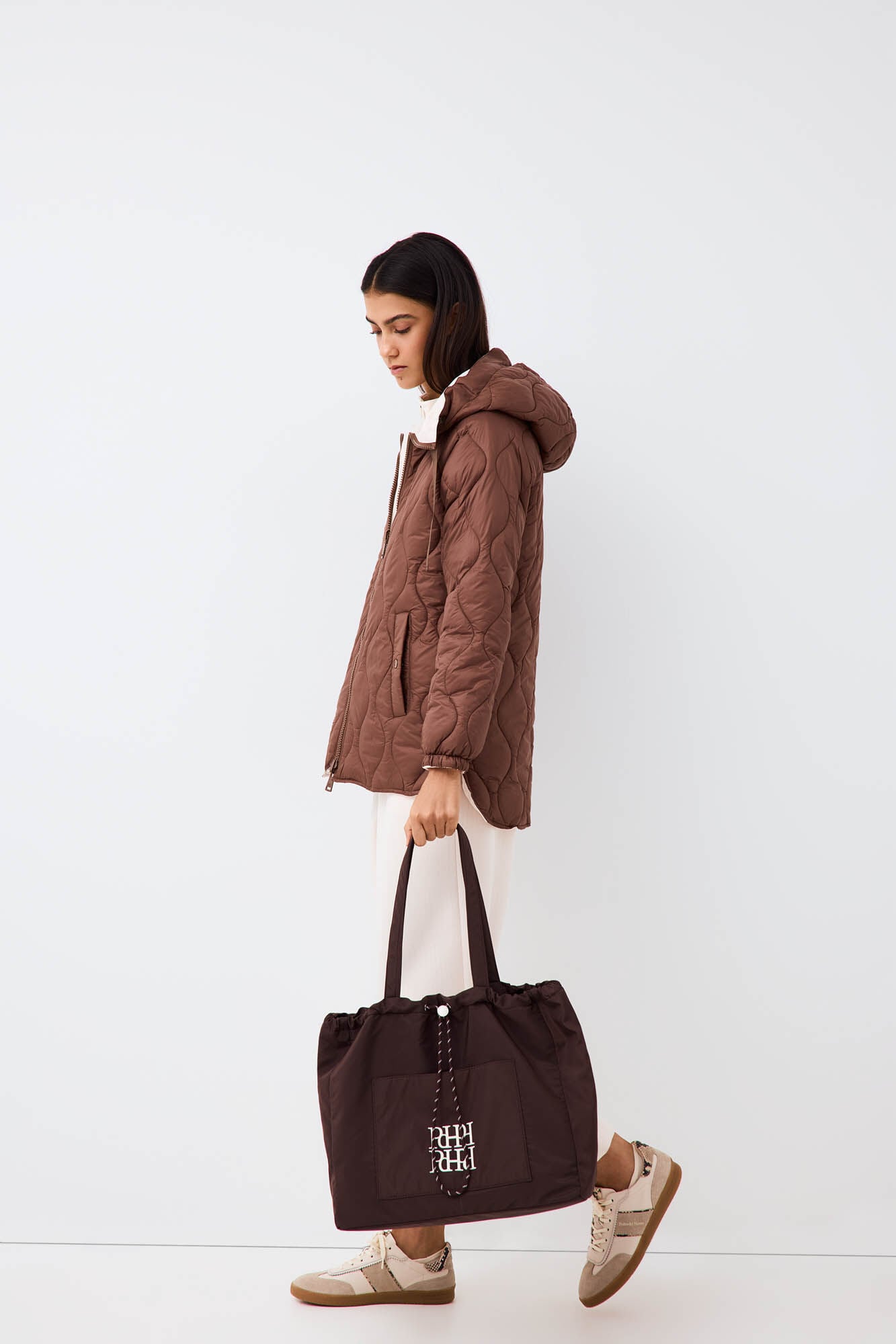 Pedro del Hierro Reversible long hooded parka Brown