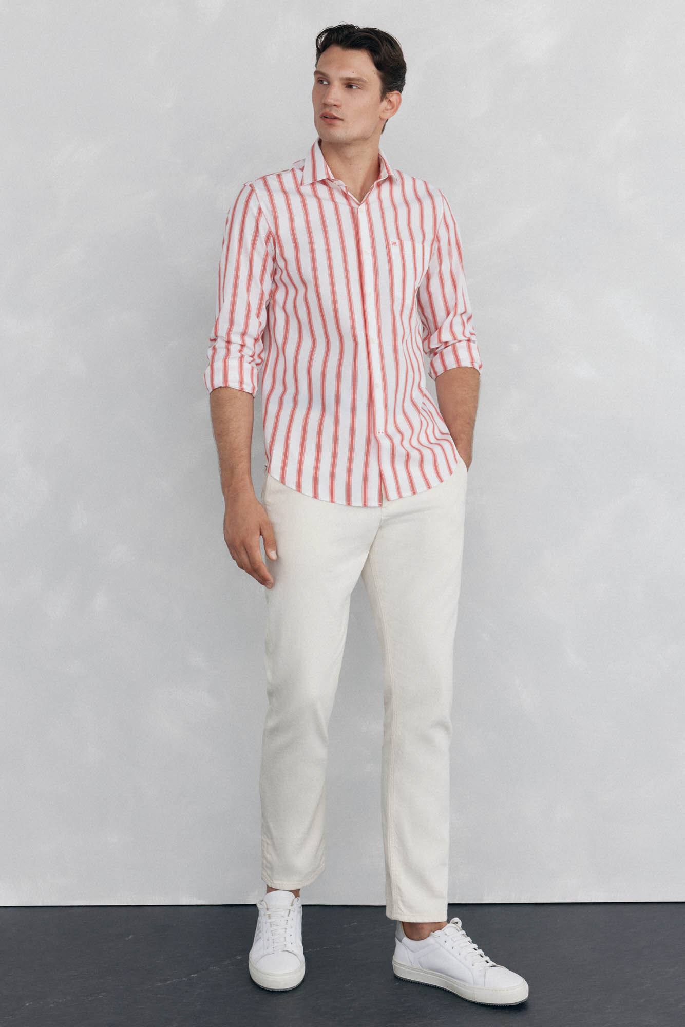 Pedro del Hierro Camisa rayas popel&iacute;n Rojo