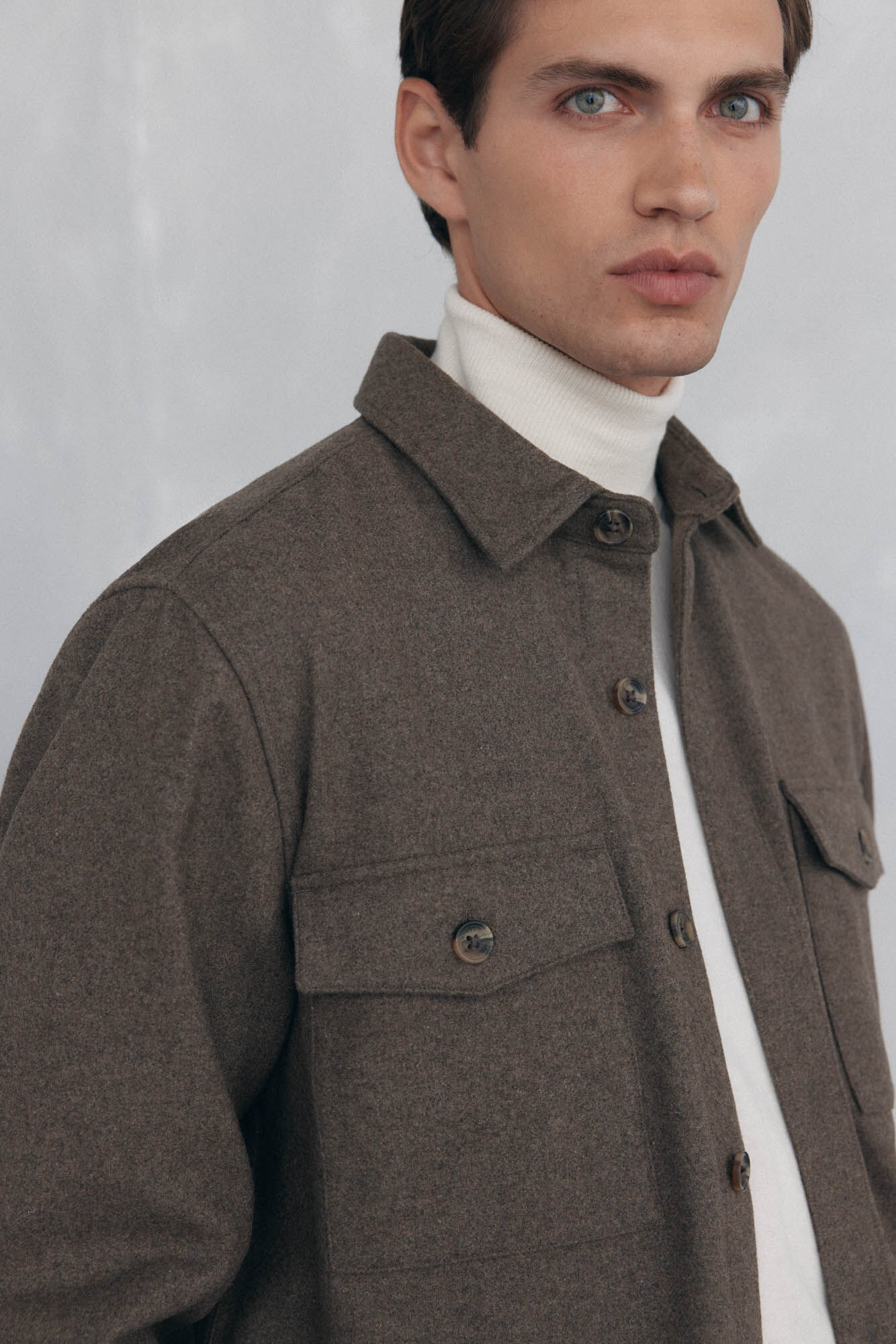 Pedro del Hierro Plain wool overshirt Brown