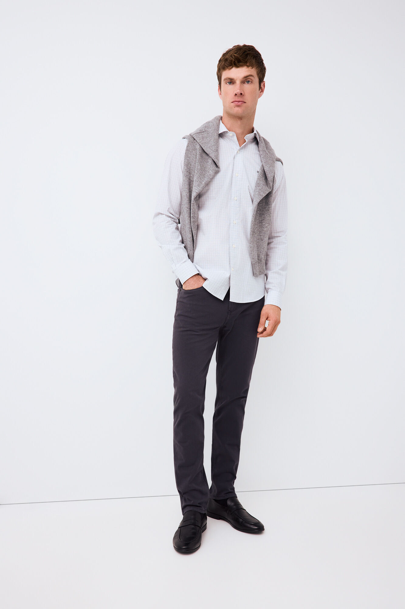 Pedro del Hierro Plaid non-iron + anti-stain slim fit dress shirt Grey