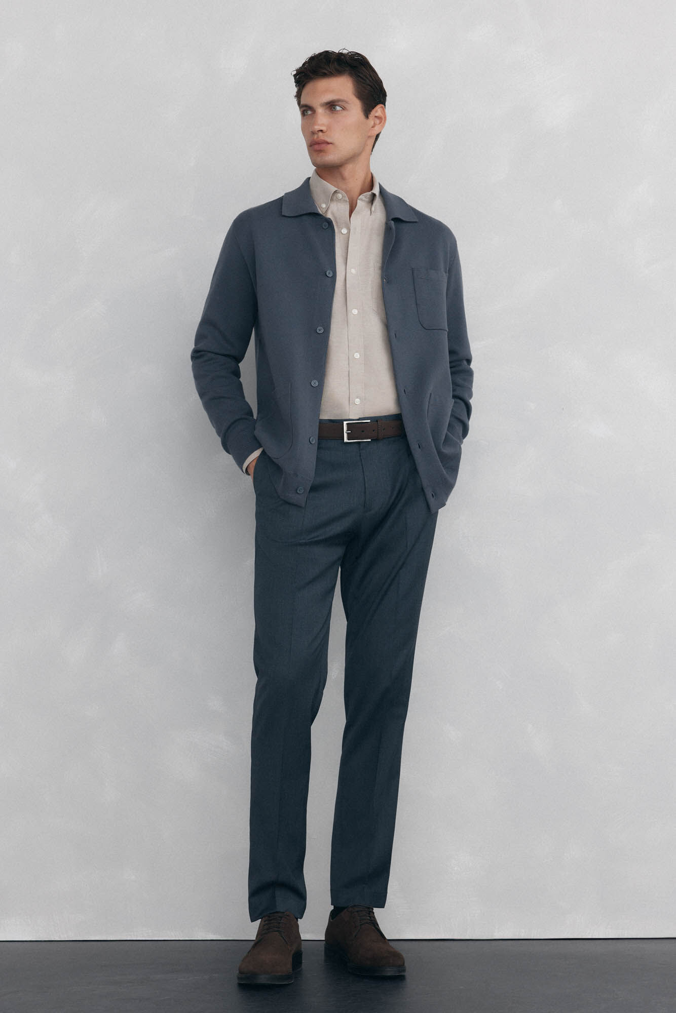 Pedro del Hierro malha de malha de algod&atilde;o com gola polo e bot&otilde;es Cizento