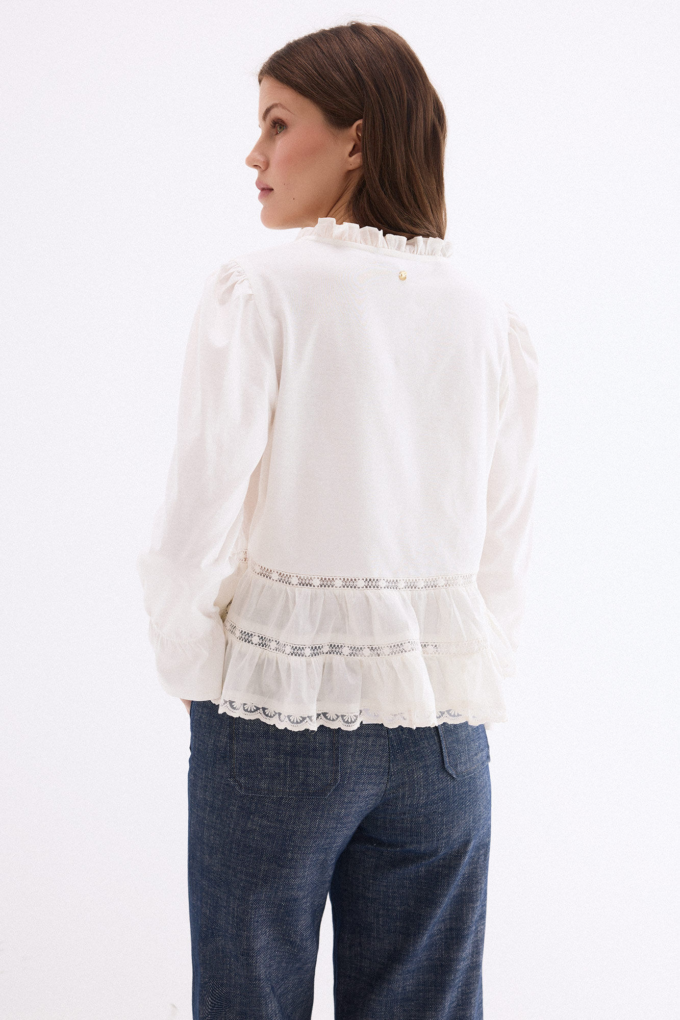 Pedro del Hierro Combined ruffled T-shirt White