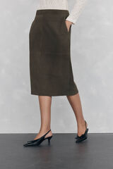 Pedro del Hierro Straight suede skirt Green