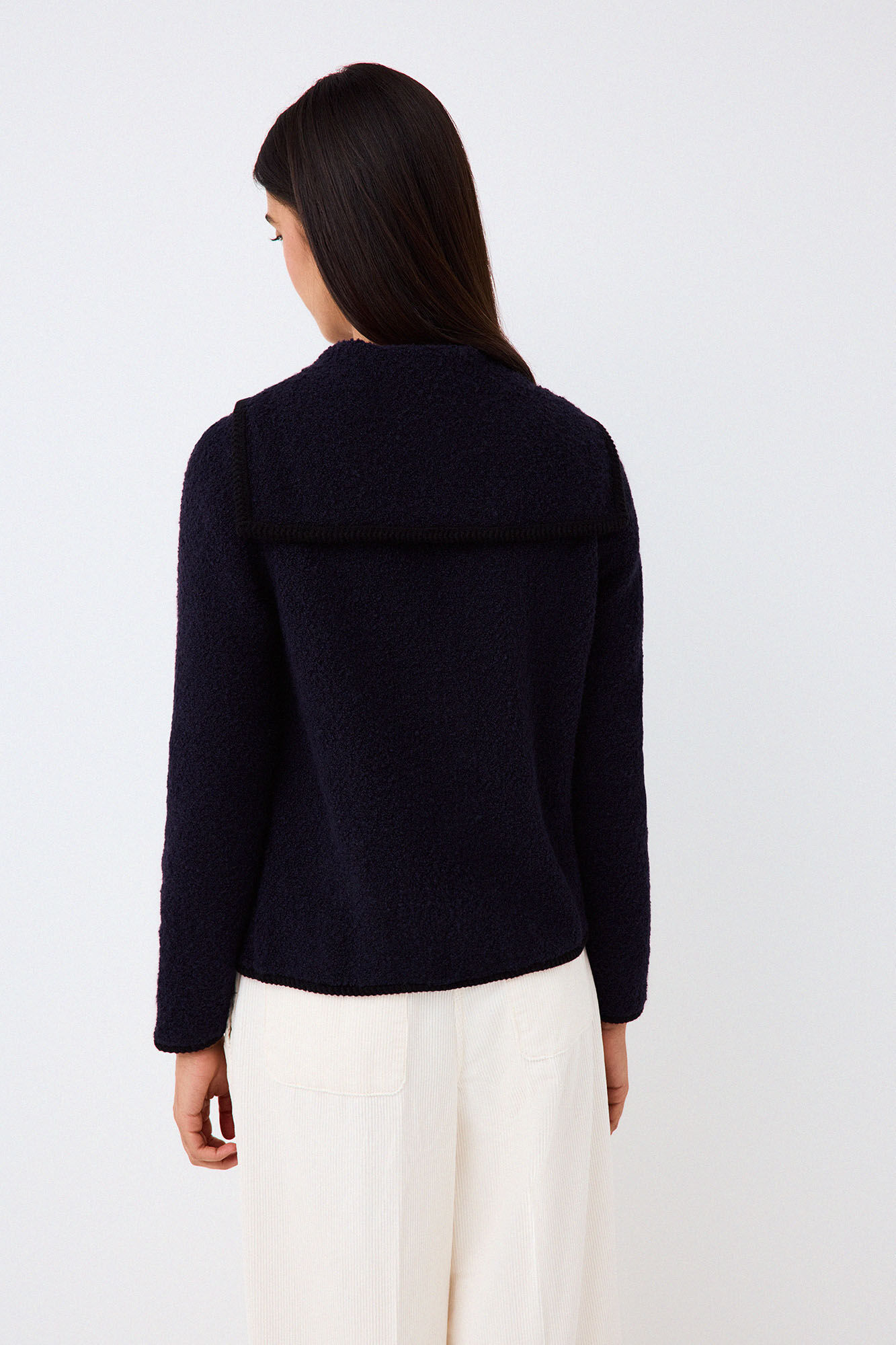 Pedro del Hierro Boucl&eacute; knit sailor collar jacket Blue