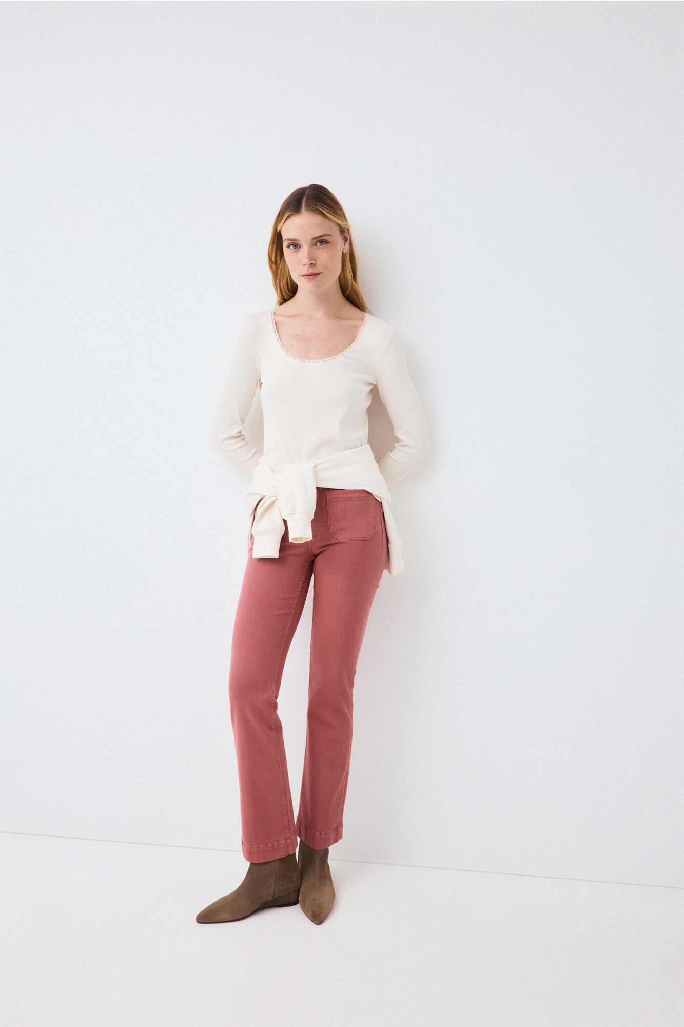 Pedro del Hierro Ribbed long sleeve T-shirt Ecru