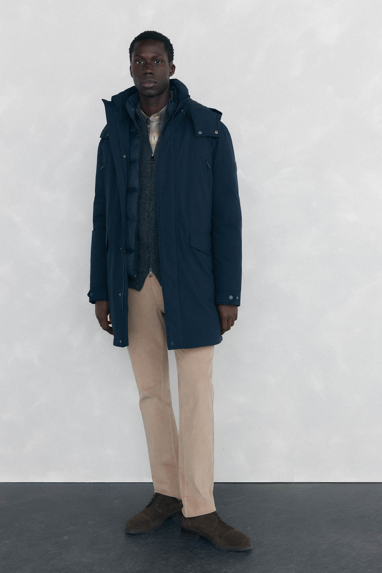 Pedro del Hierro Long parka with hood and views Blue
