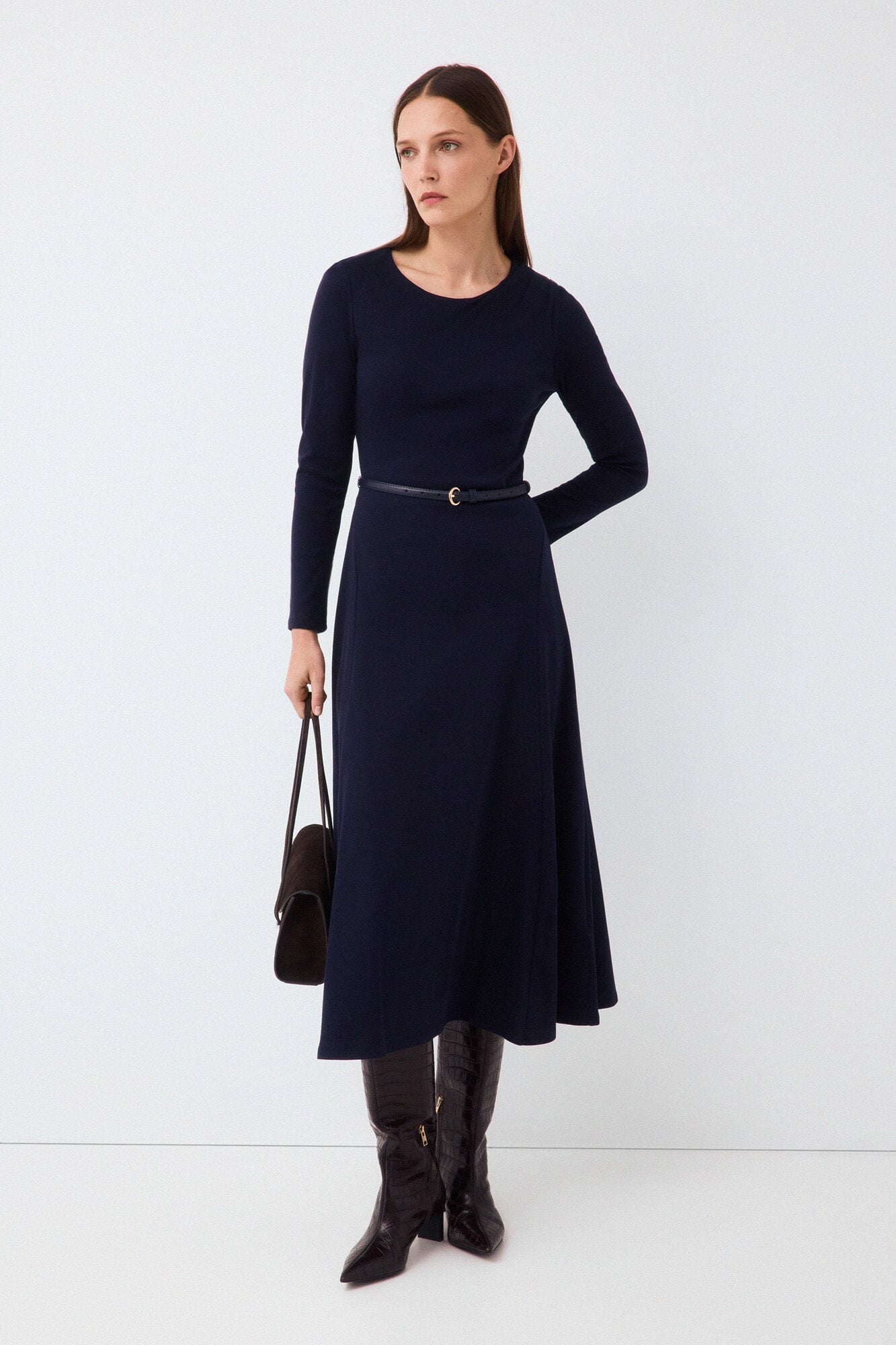 Pedro del Hierro Vestido midi de manga comprida com detalhe de cinto