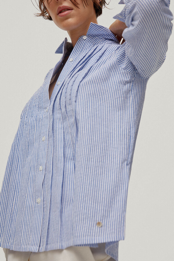 Pedro del Hierro Woven stripe cotton blouse Turquoise