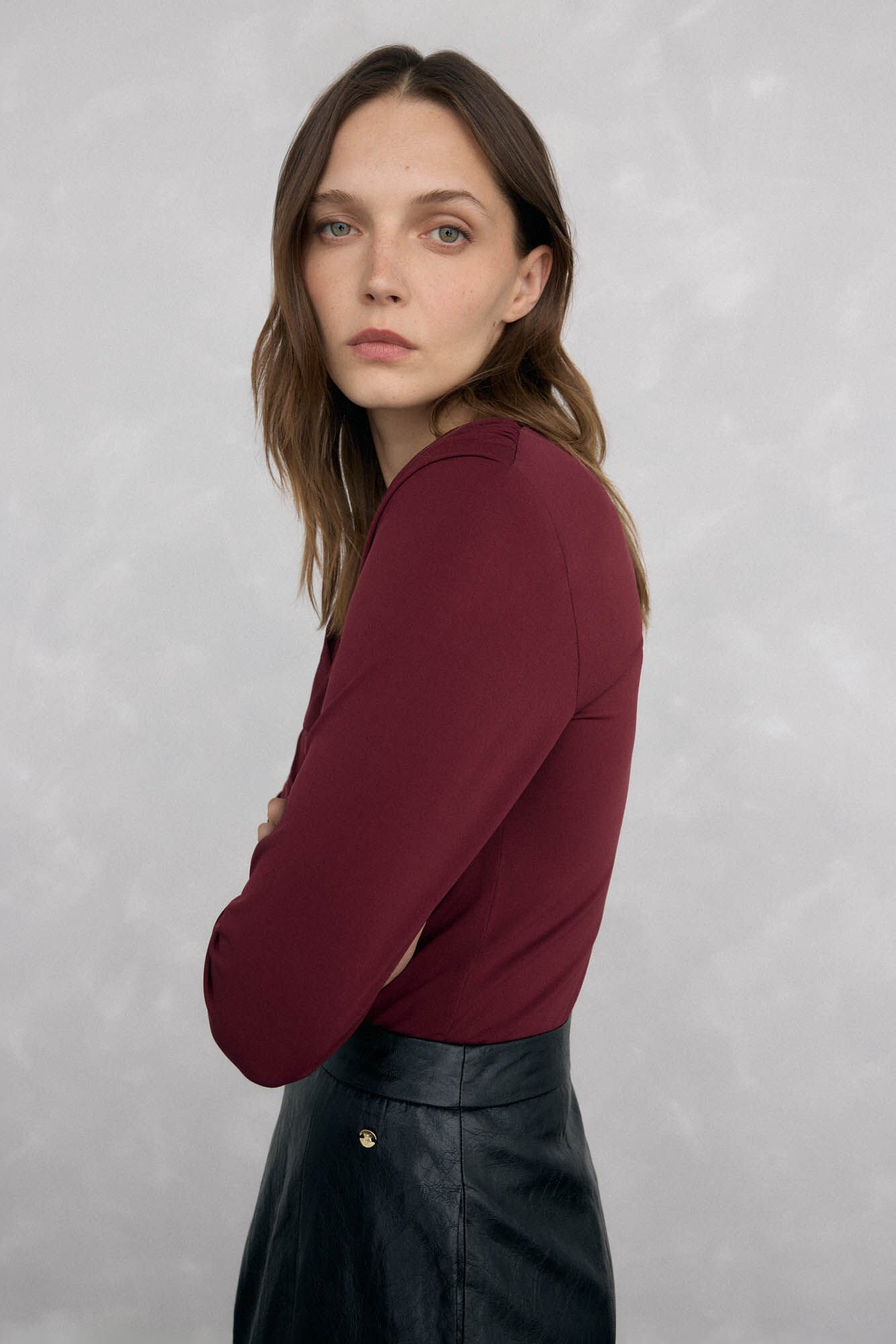 Pedro del Hierro Draped neckline T-shirt Burgundy