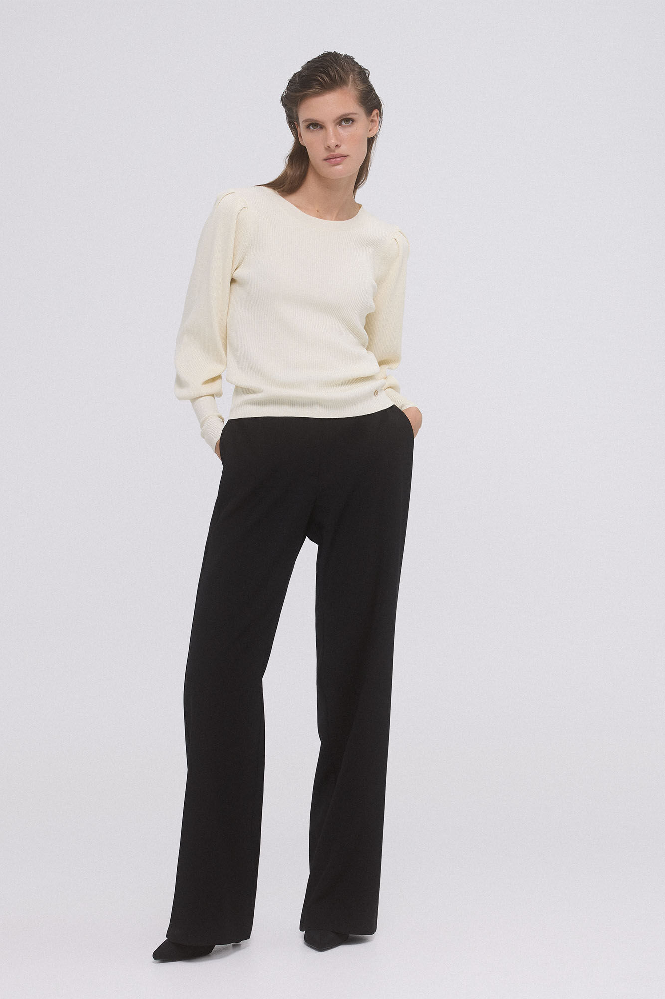 Pedro del Hierro Jersey canal&eacute; manga abullonada l&uacute;rex Beige