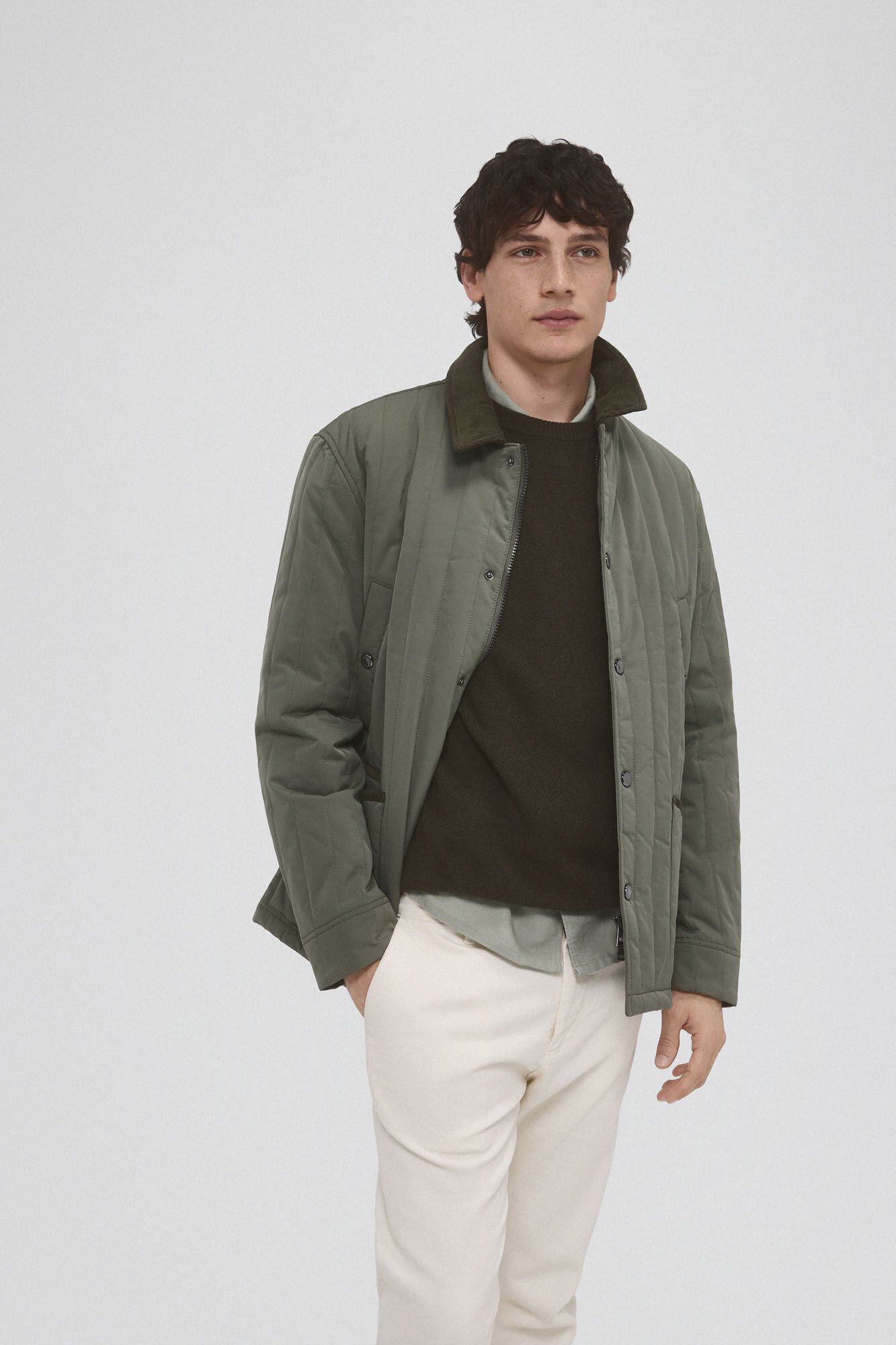 Pedro del Hierro Corduroy collar jacket Green