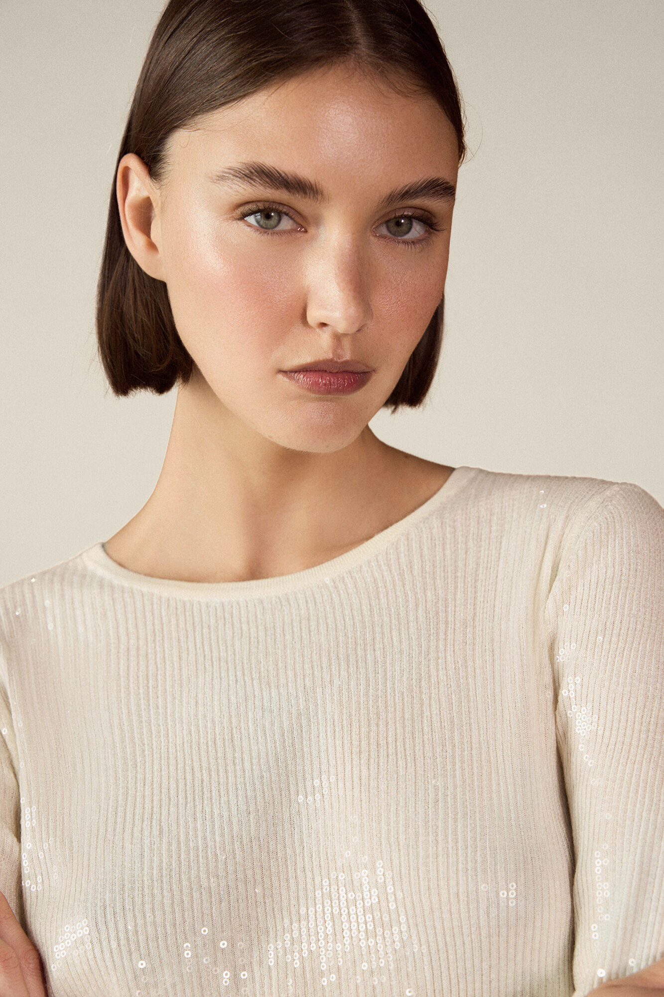 TFP by Tamara Falc&oacute; Sheer sequin jumper Ecru