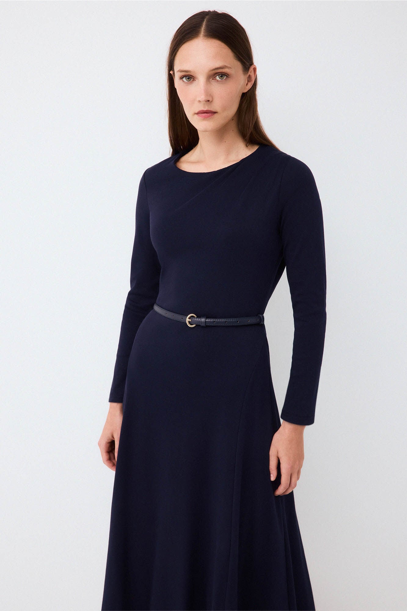 Pedro del Hierro Vestido midi de manga comprida com detalhe de cinto