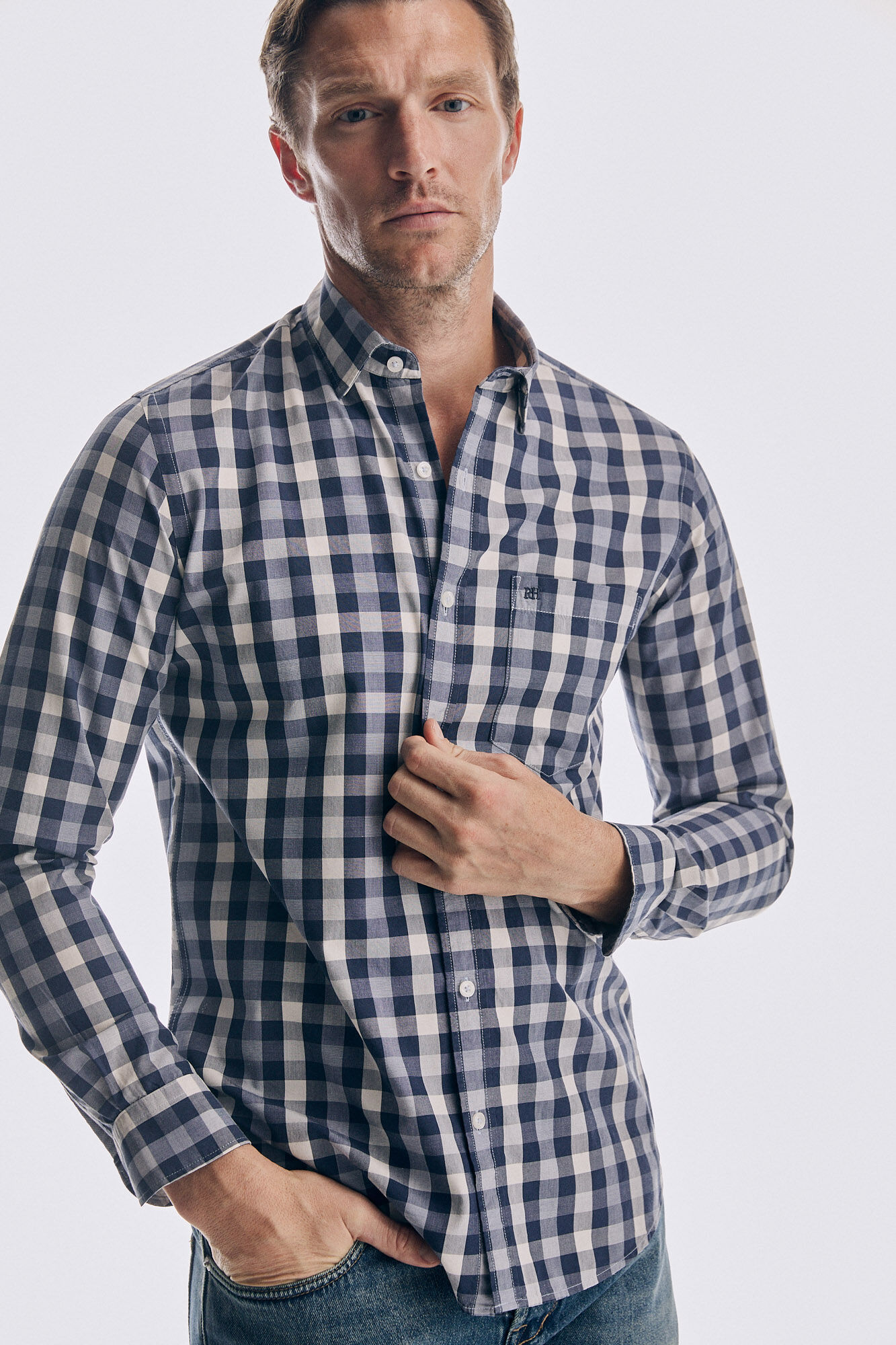 Pedro del Hierro Checked Tencel Modal shirt Blue