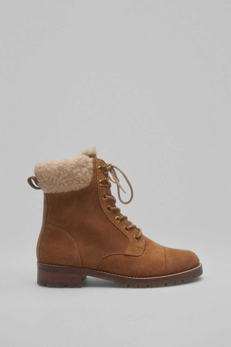 Pedro del Hierro Leather worker ankle boots with sheepskin Beige