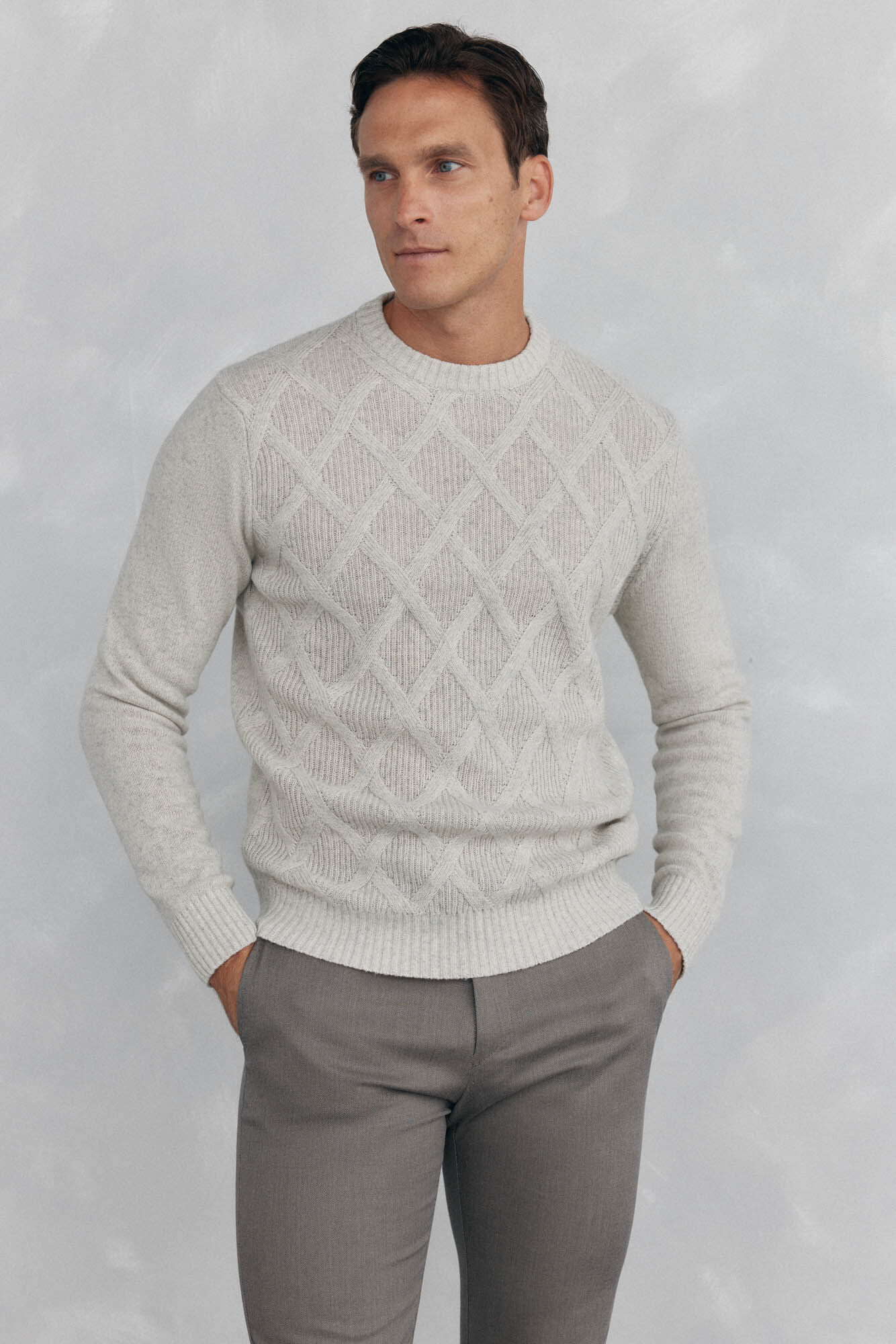 Pedro del Hierro round neck diamond-shaped sweater Grey