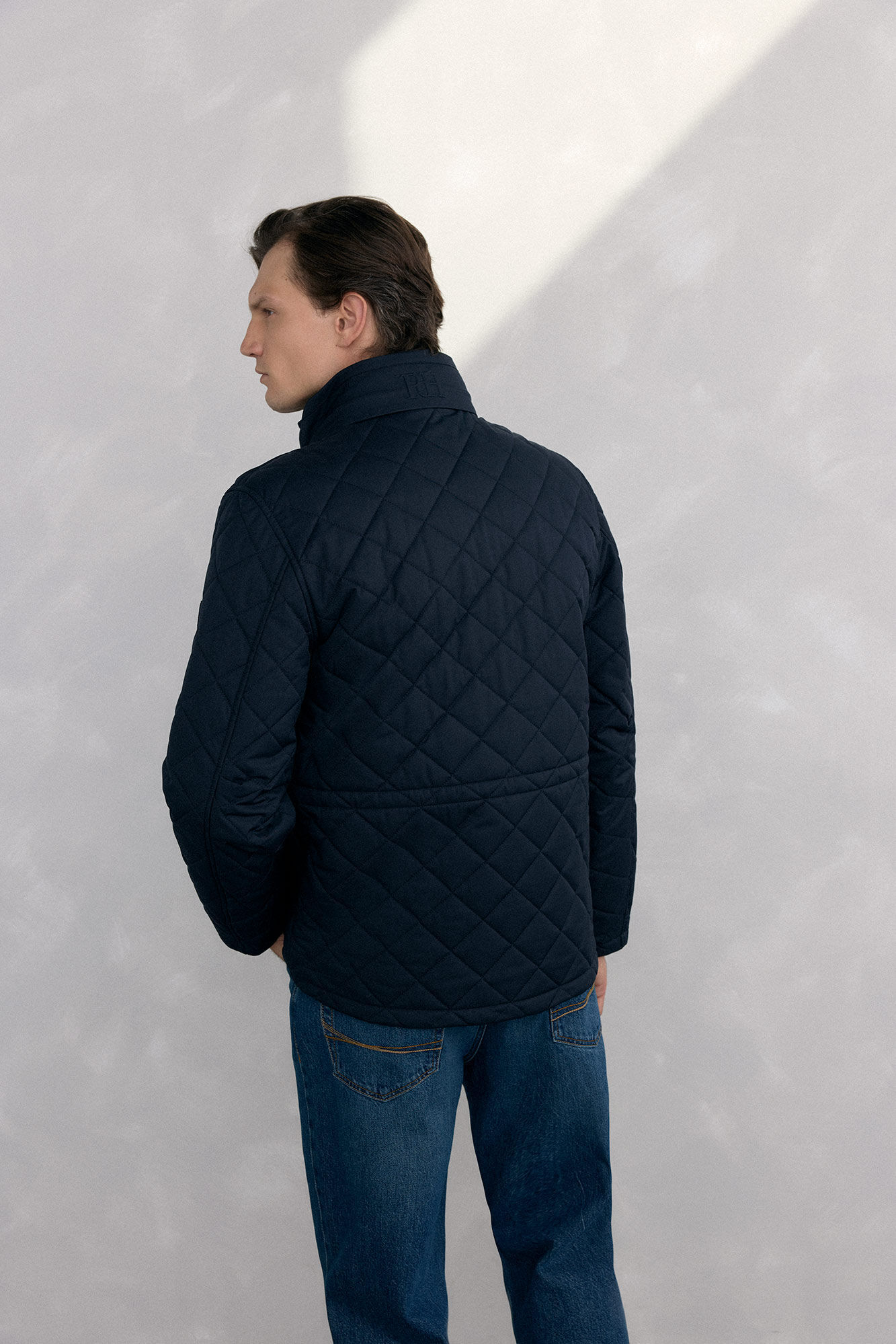 Pedro del Hierro Diamond-patterned quilted jacket Blue