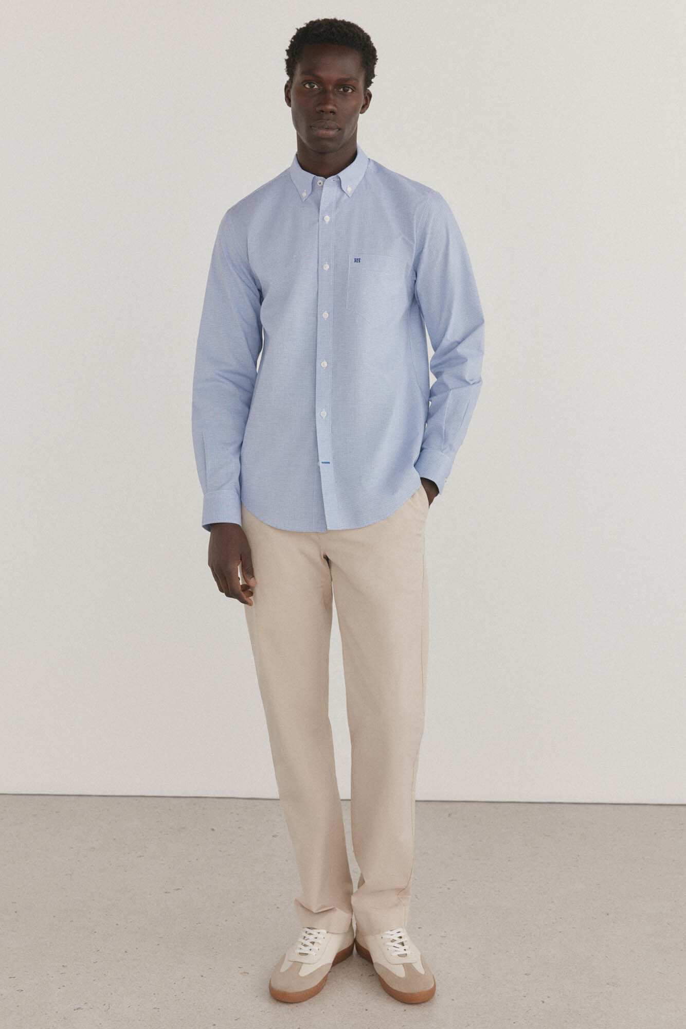 Pedro del Hierro Non-iron + stain-resistant plaid shirt Blue