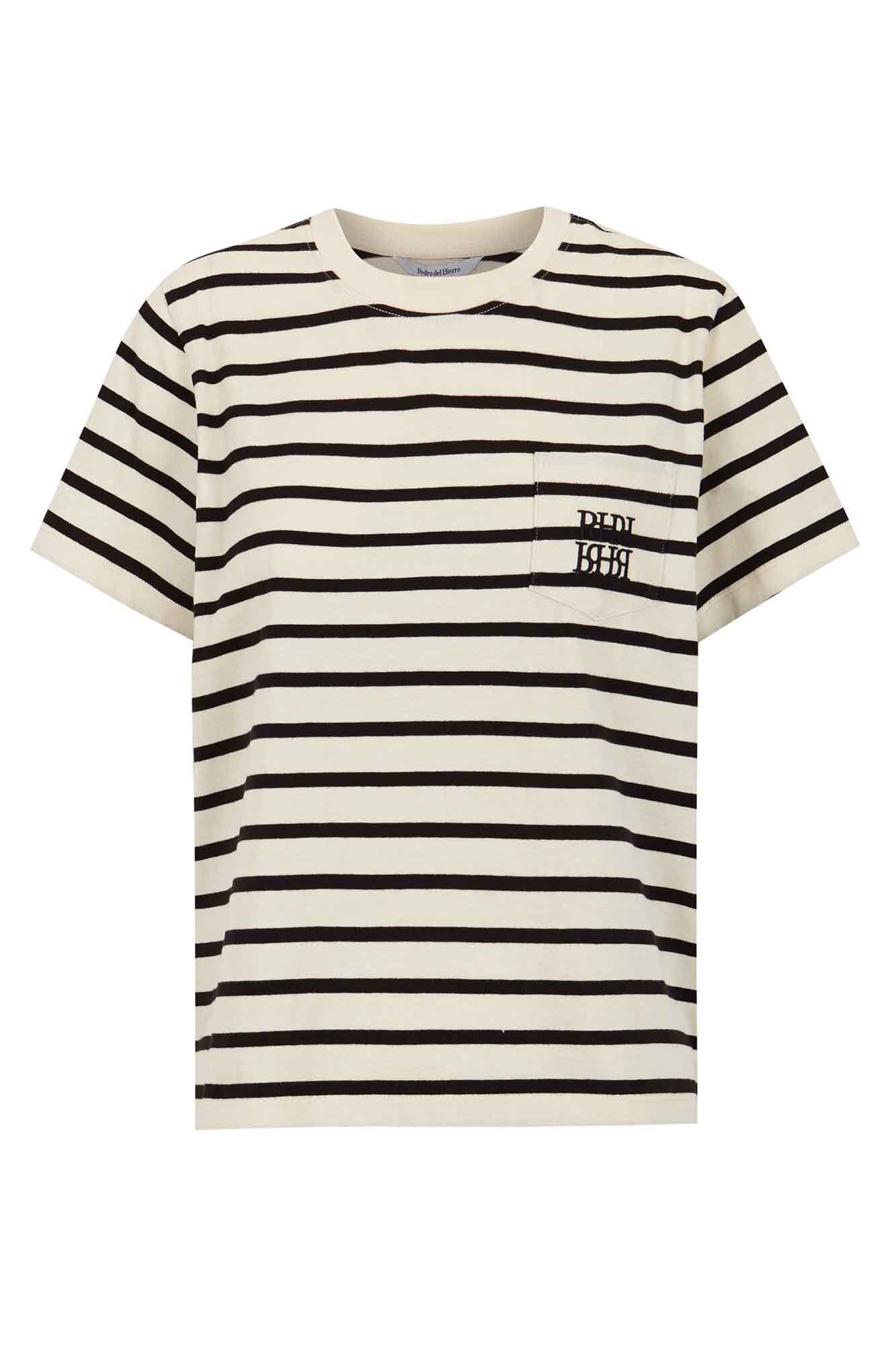 Pedro del Hierro T-shirt b&aacute;sica com bolso bordado Preto
