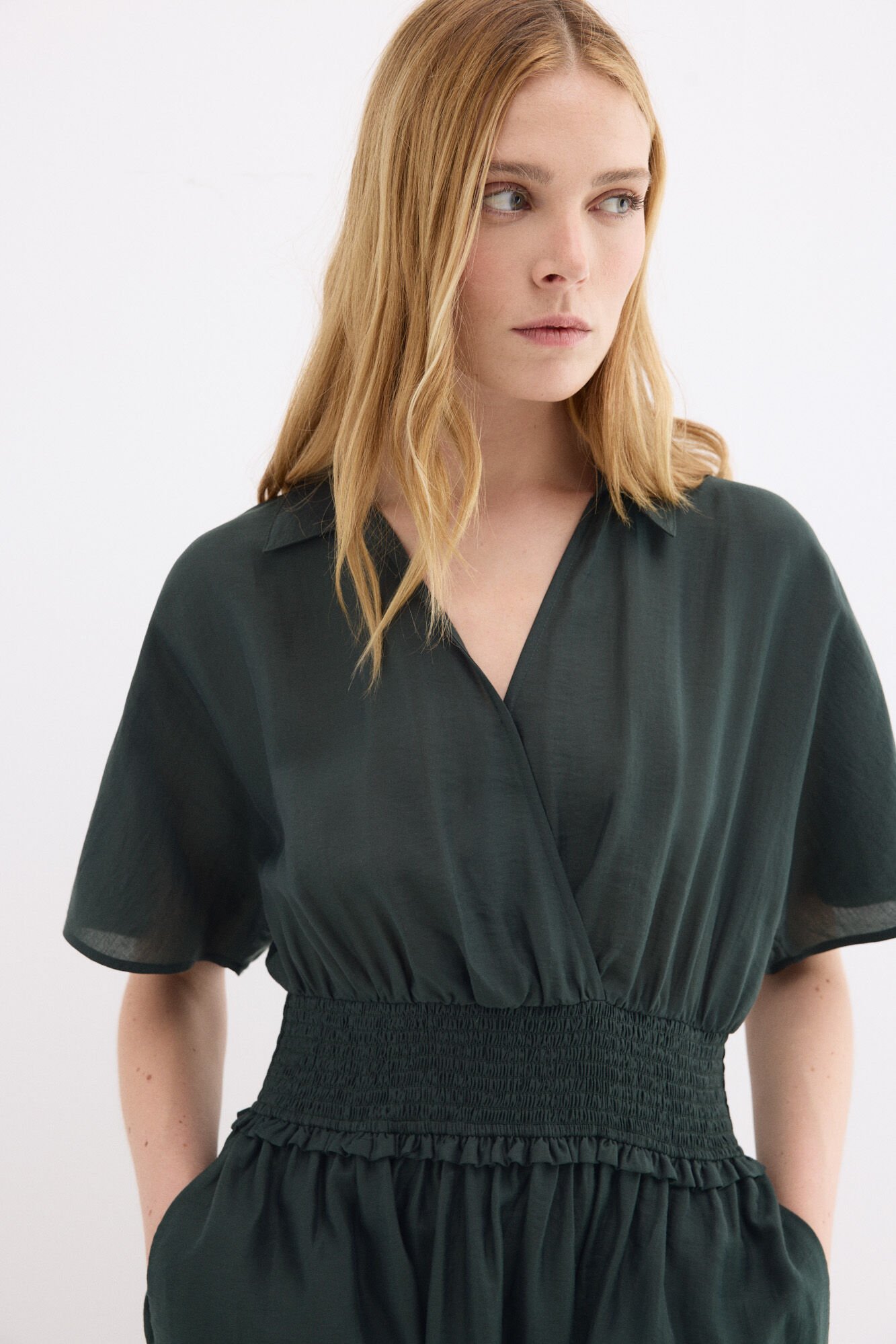 Pedro del Hierro Vestido midi com detalhe de franzidos na cintura Verde