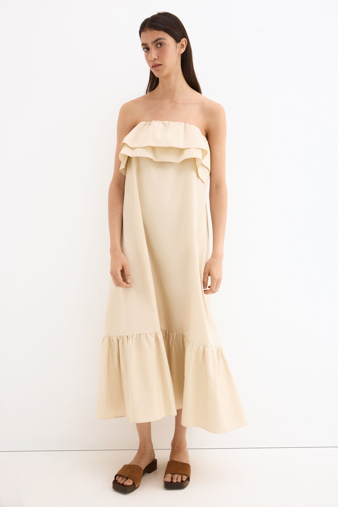 Pedro del Hierro Cotton strapless dress Ecru