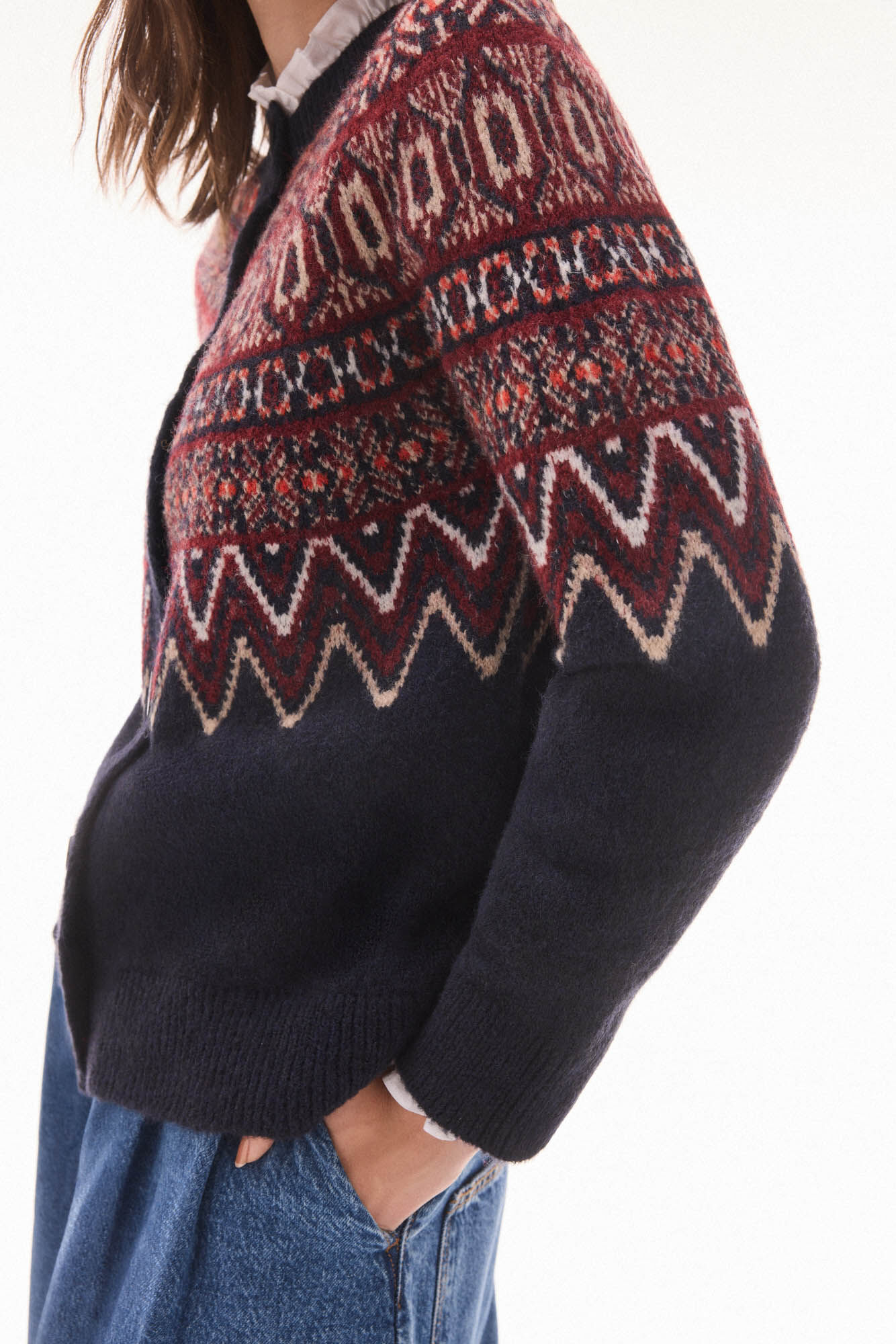 TFP by Tamara Falc&oacute; Multicoloured geometric jacquard jacket Blue