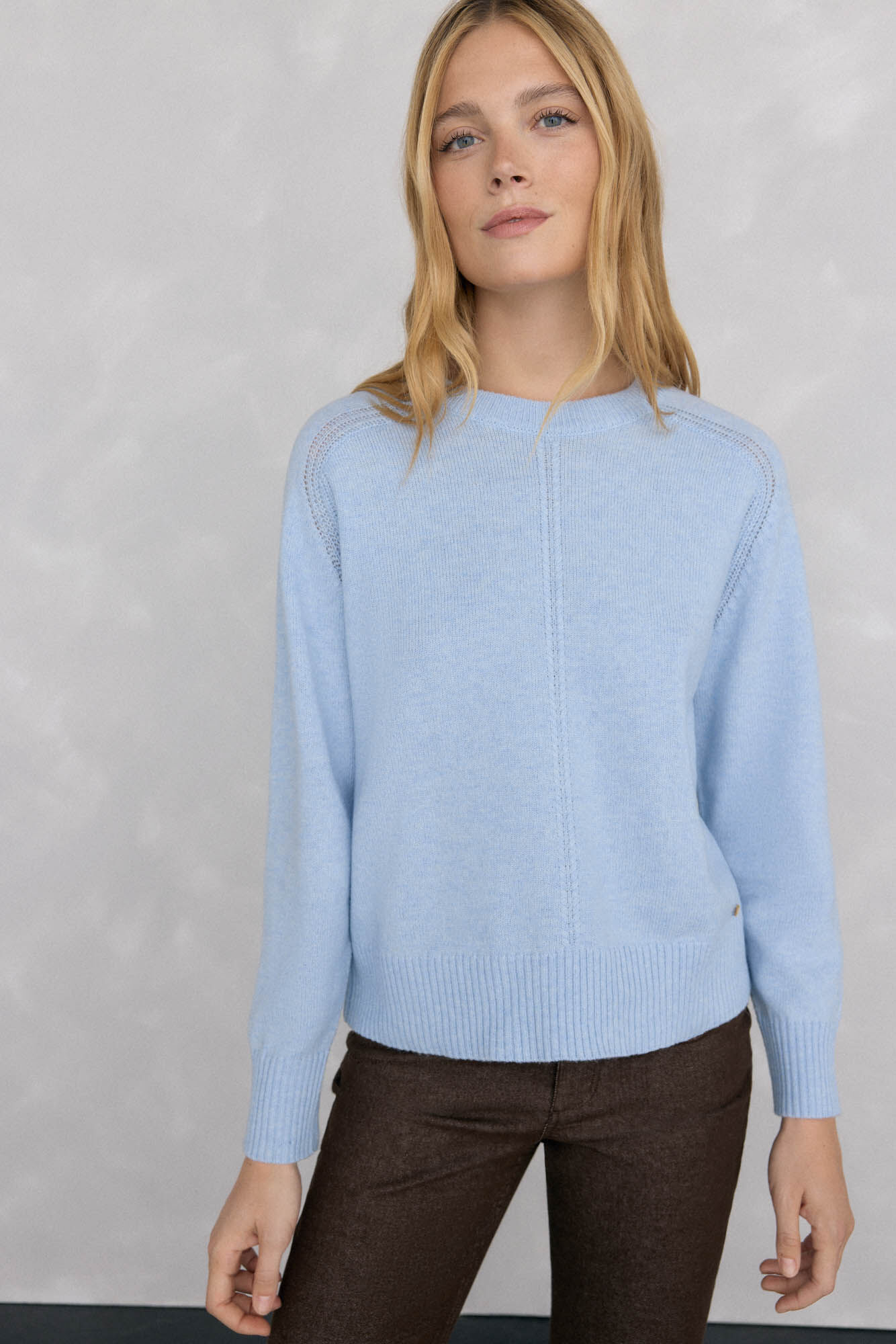 Pedro del Hierro Su&eacute;ter de l&atilde; com gola caixa Azul