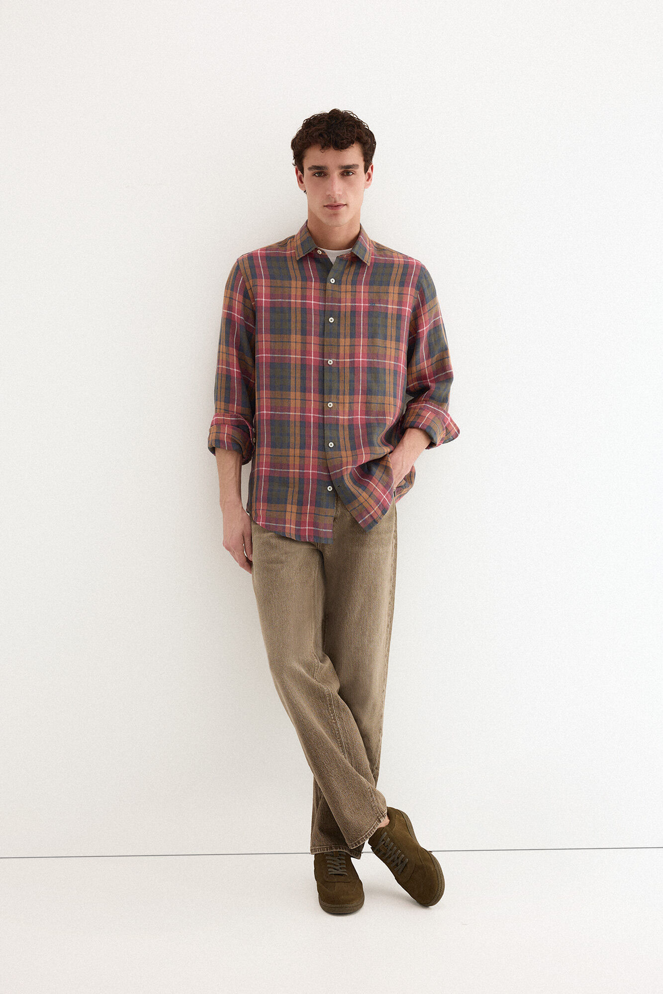 Pedro del Hierro Linen plaid shirt