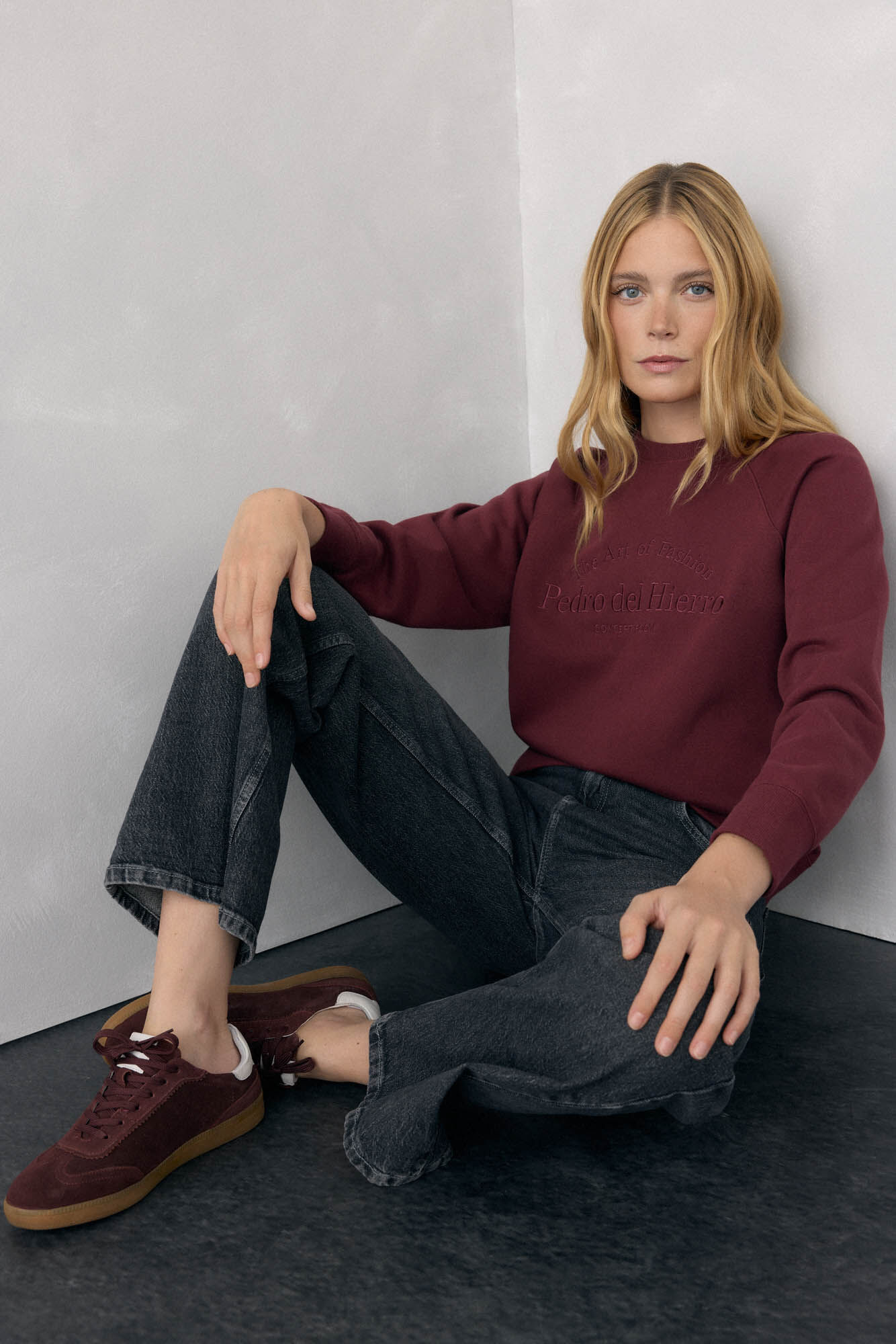 Pedro del Hierro Sweatshirt logo bordado Bordeaux