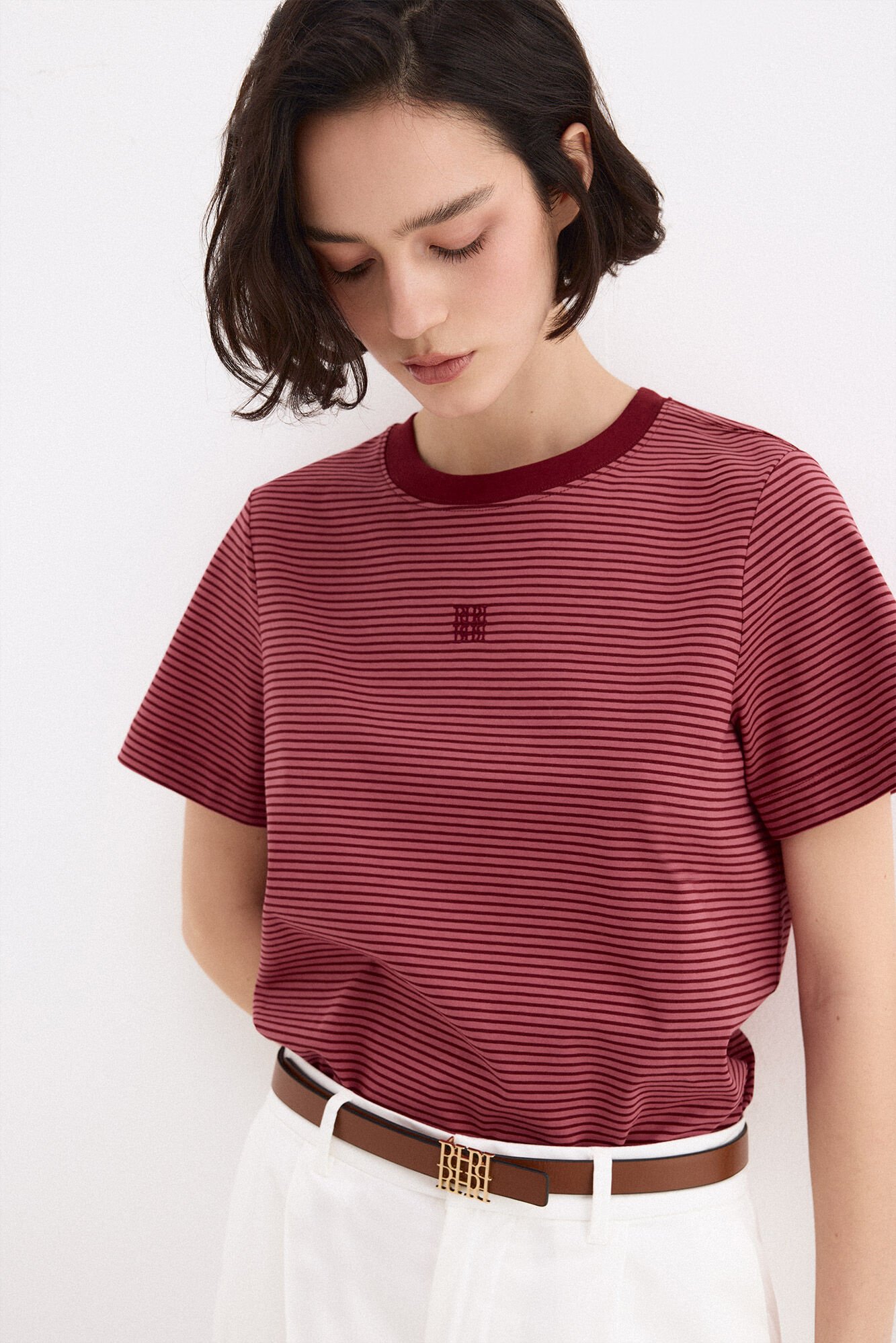 Pedro del Hierro Striped short sleeve T-shirt Burgundy
