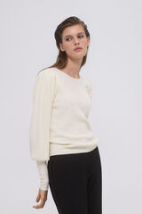 Pedro del Hierro Jersey canalé manga abullonada lúrex Beige