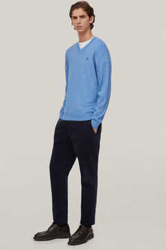Pedro del Hierro V-neck wool and cashmere jumper Blue