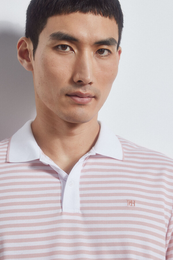 Pedro del Hierro Striped tipped polo shirt Pink
