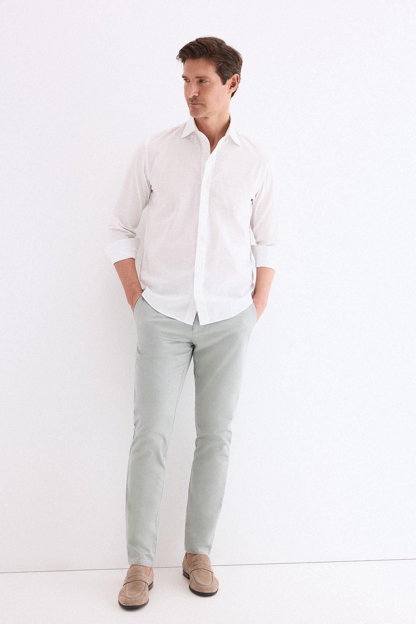 Pedro del Hierro Poplin textured checked shirt White