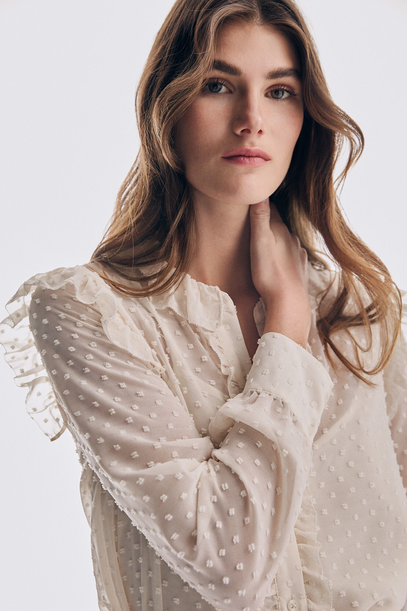 Pedro del Hierro Dot tulle romantic blouse Beige