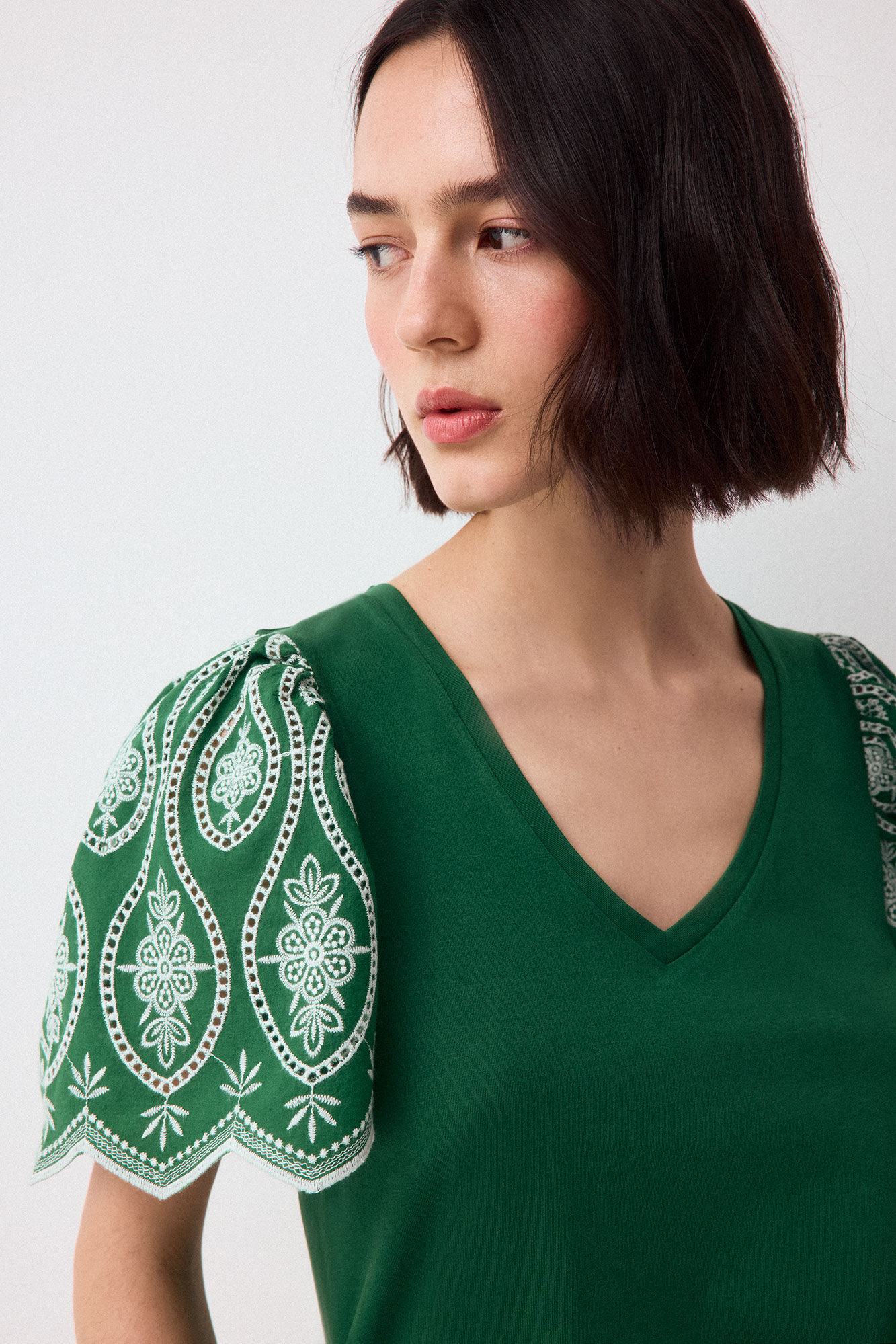 Pedro del Hierro Embroidered ruffle sleeve T-shirt