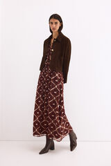 Pedro del Hierro Printed long pleated skirt Brown