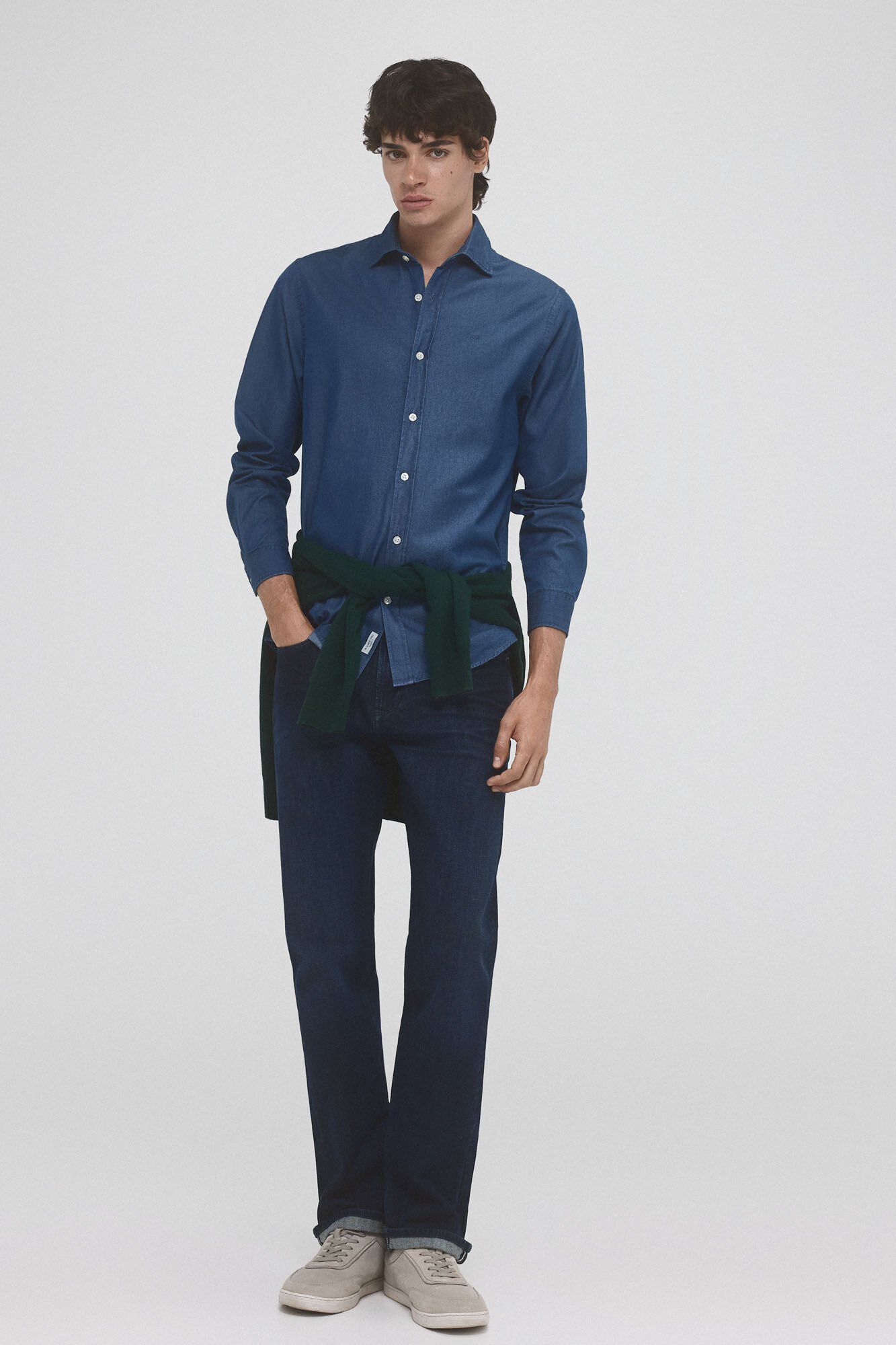 Pedro del Hierro Camisa denim tejido italiano Azul