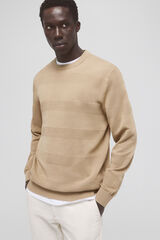 Pedro del Hierro Fine jersey-knit cotton sweater with horizontal structure Beige