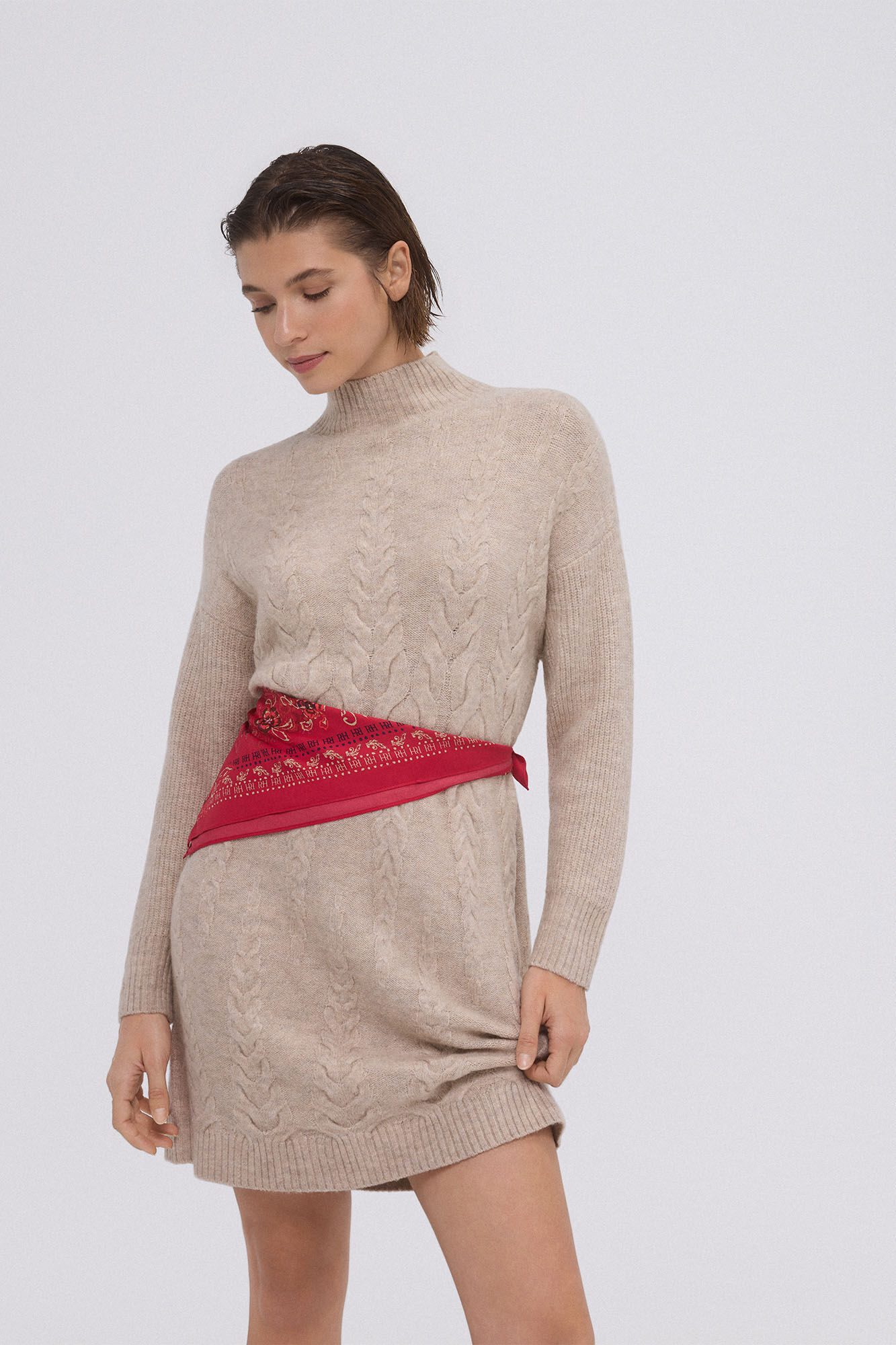 Pedro del Hierro Jersey-knit cross-knit dress Beige